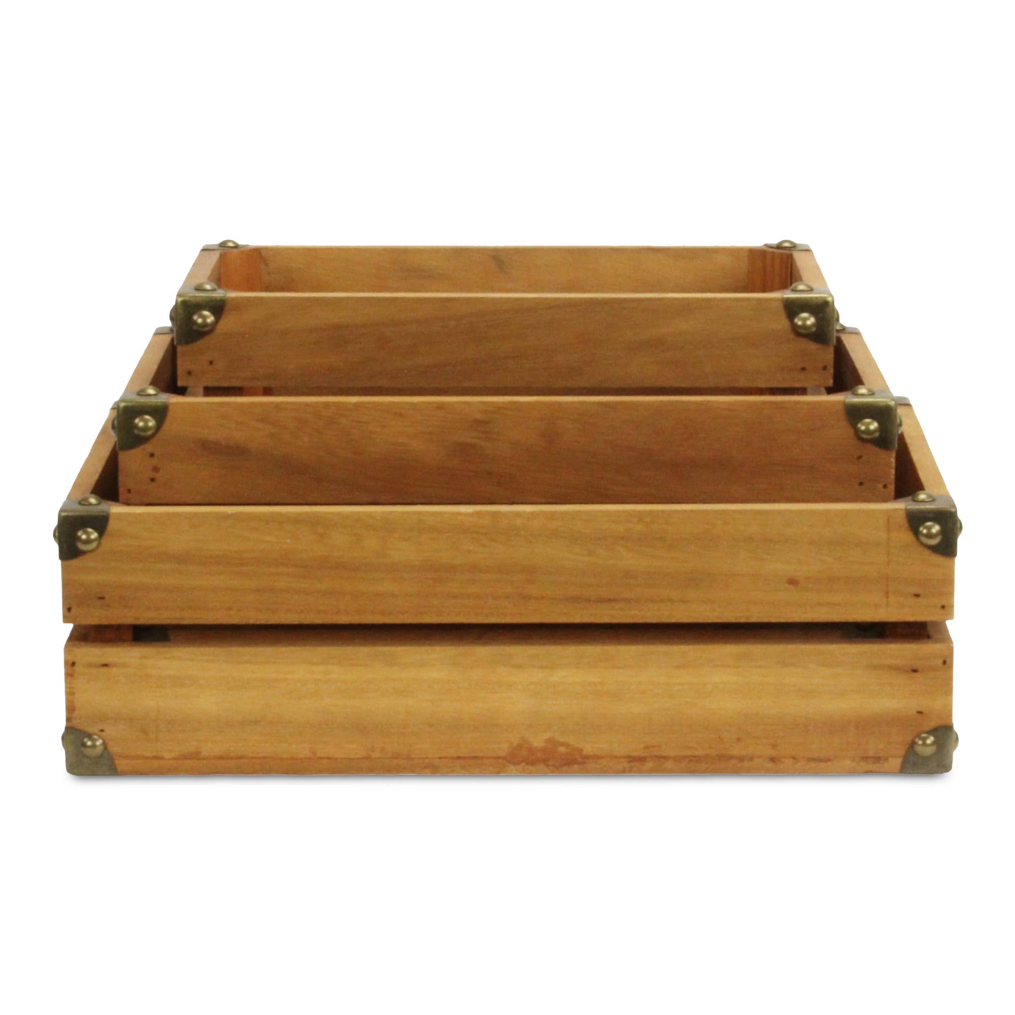 Rustic Farmstead Studded Rectangular Wood Crate Set