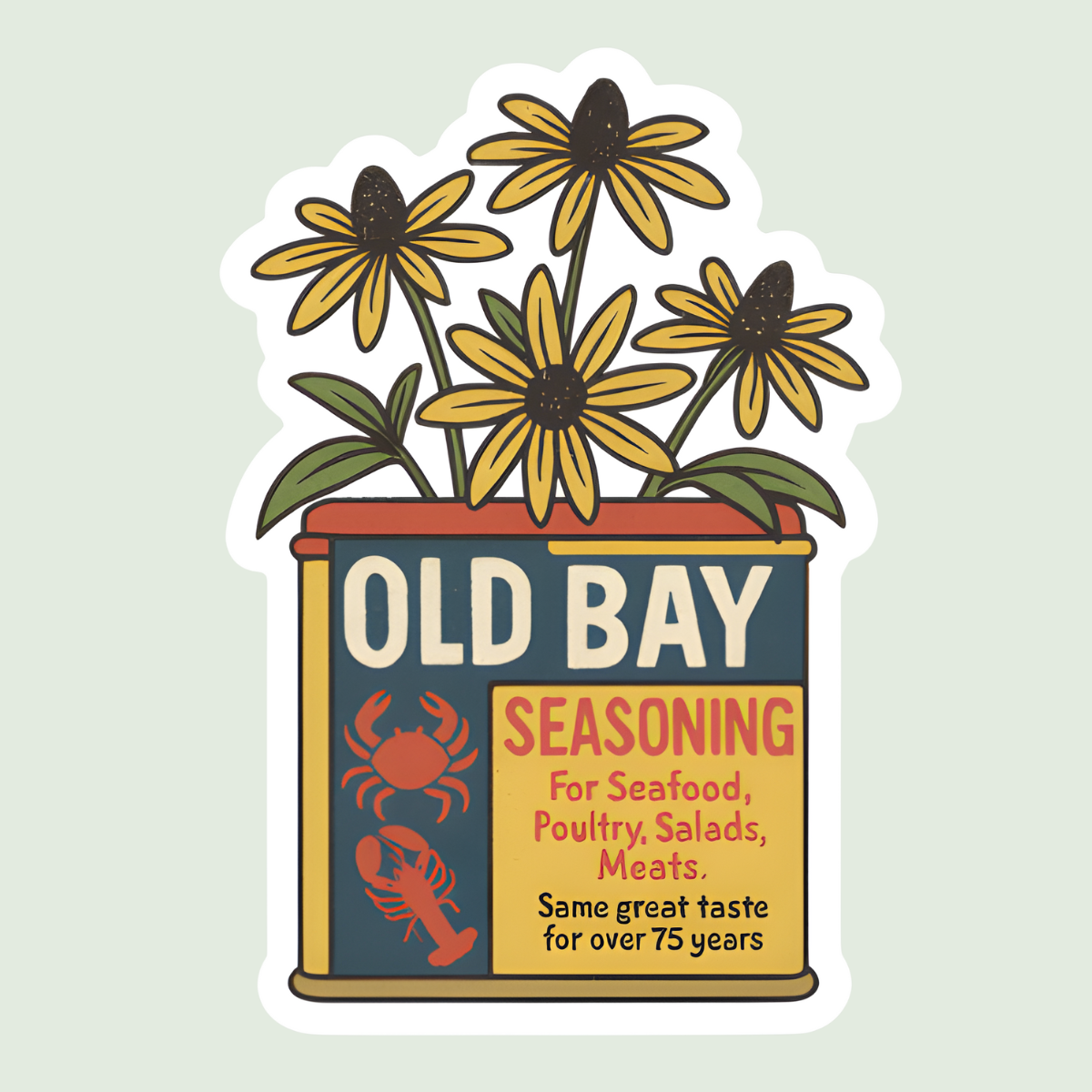 Old Bay Flowers Sticker shown applied to surface