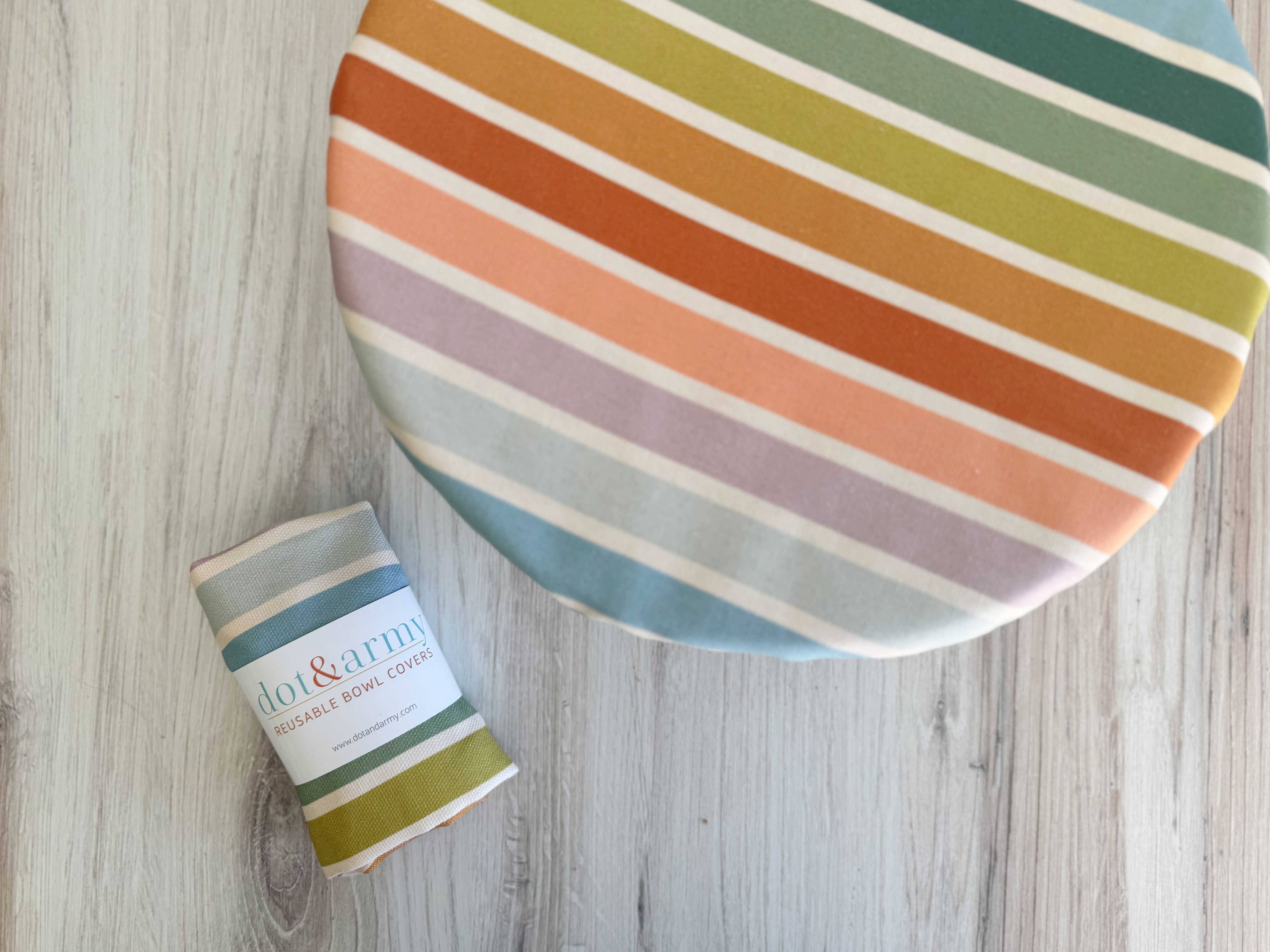 Reusable Bowl Cover beach chair stripes stretched over bowl