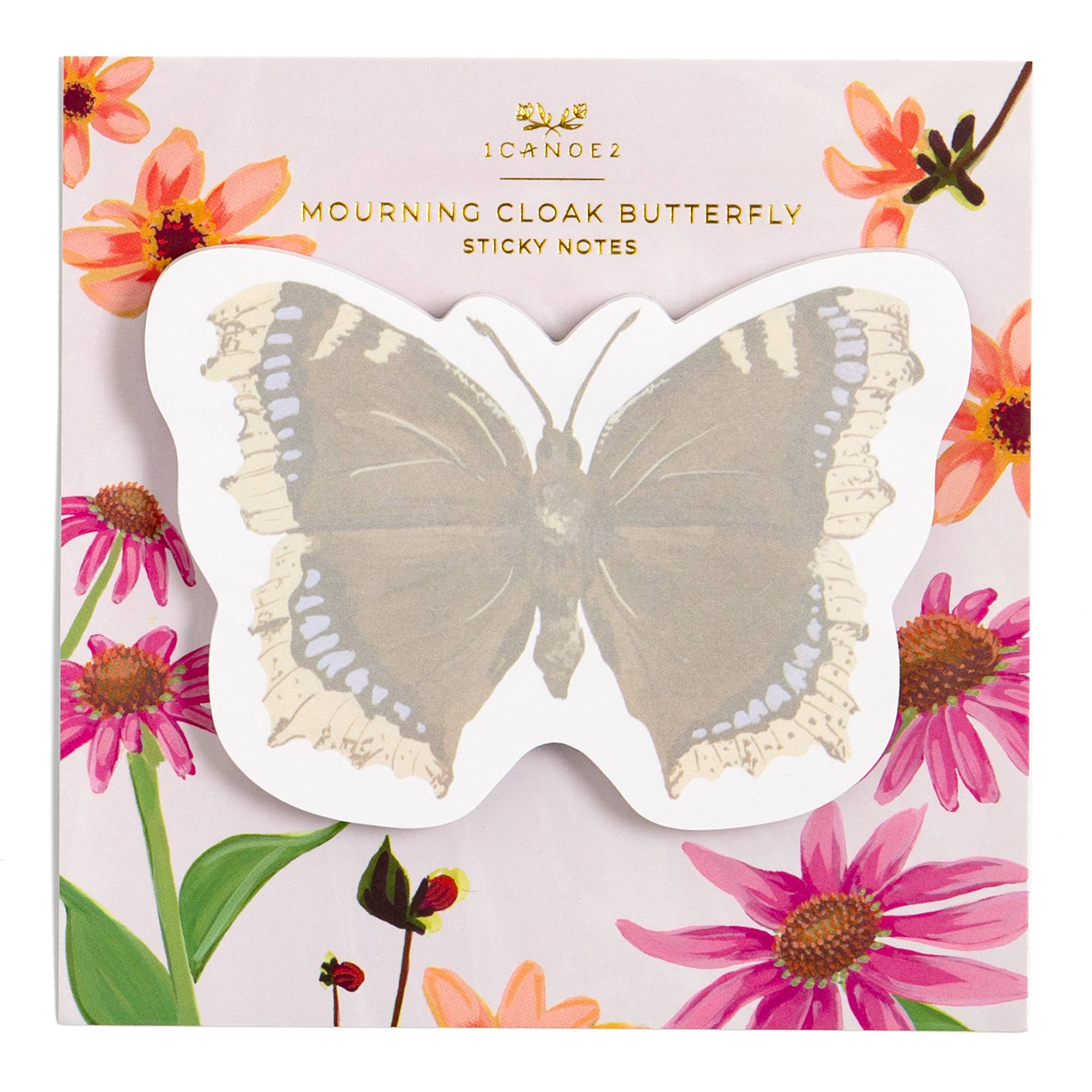 Mourning Cloak Butterfly Sticky Notes pad with colorful design