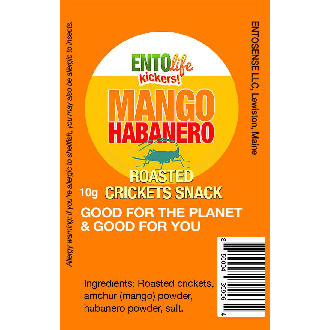 Mini-Kickers Mango Habanero Flavored Cricket Snacks back of bag