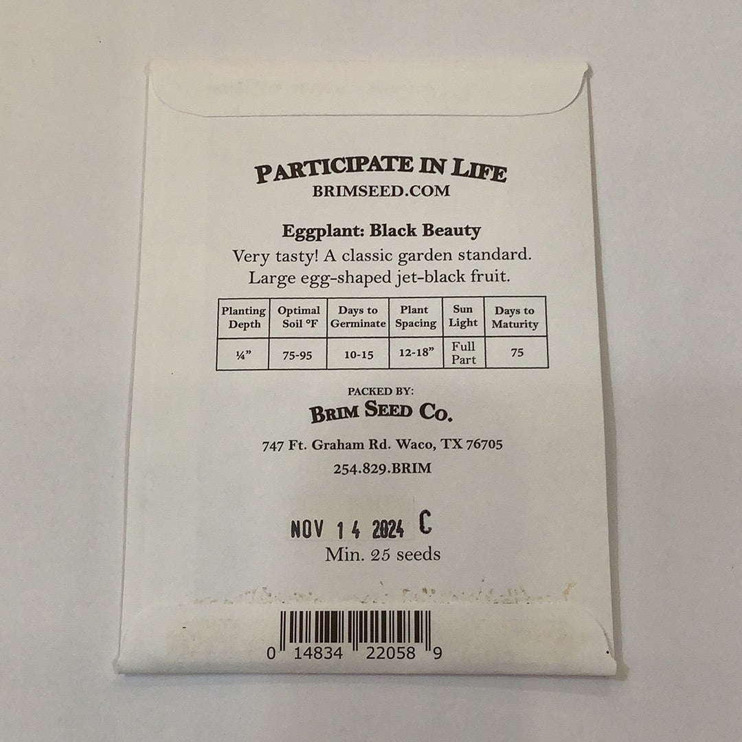 Brim Seed Co. - Black Beauty Eggplant Heirloom Seed
