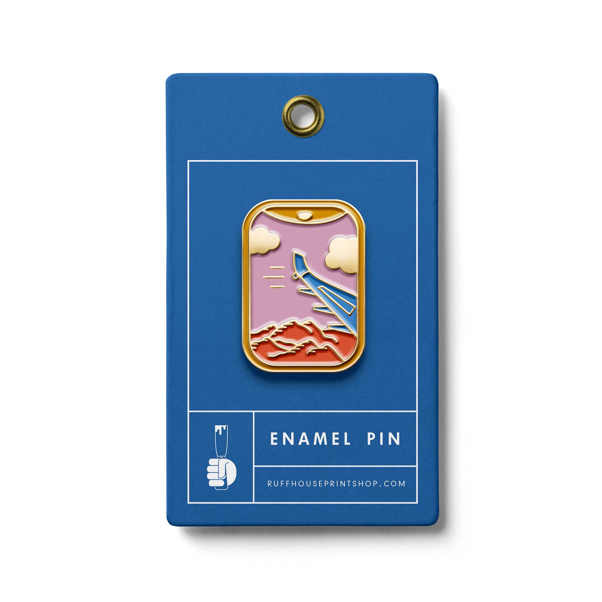 Airplane Views enamel pin with aerial window scene