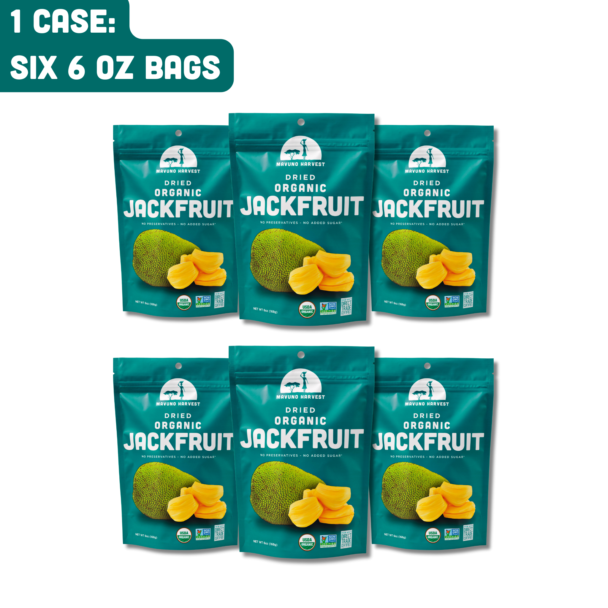 Organic dried jackfruit snack bag side view