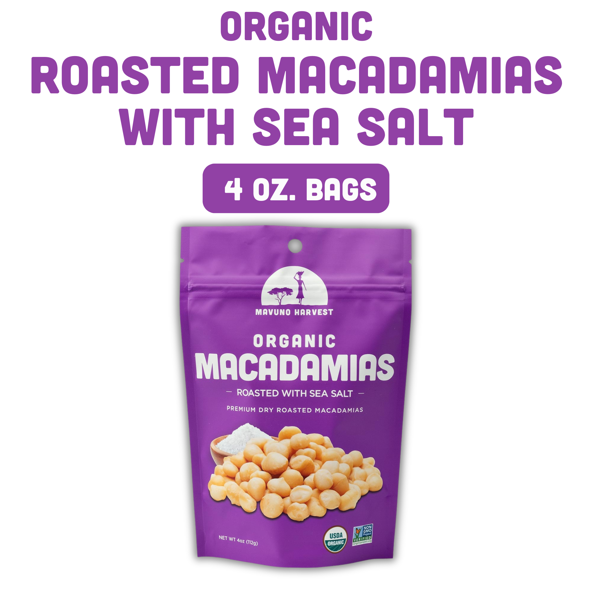Organic dry roasted macadamias with sea salt close-up