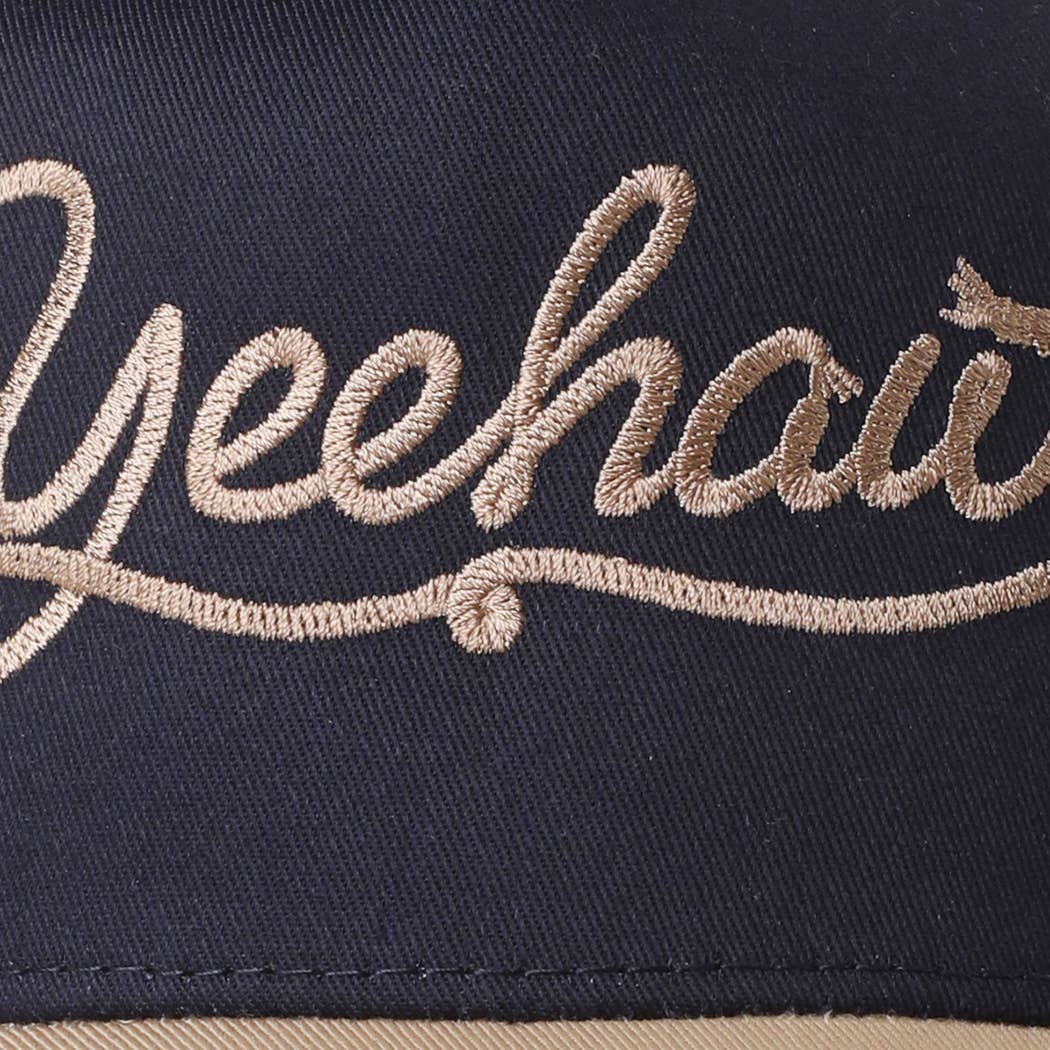 Yeehaw western script embroidered trucker hat embroidery detail