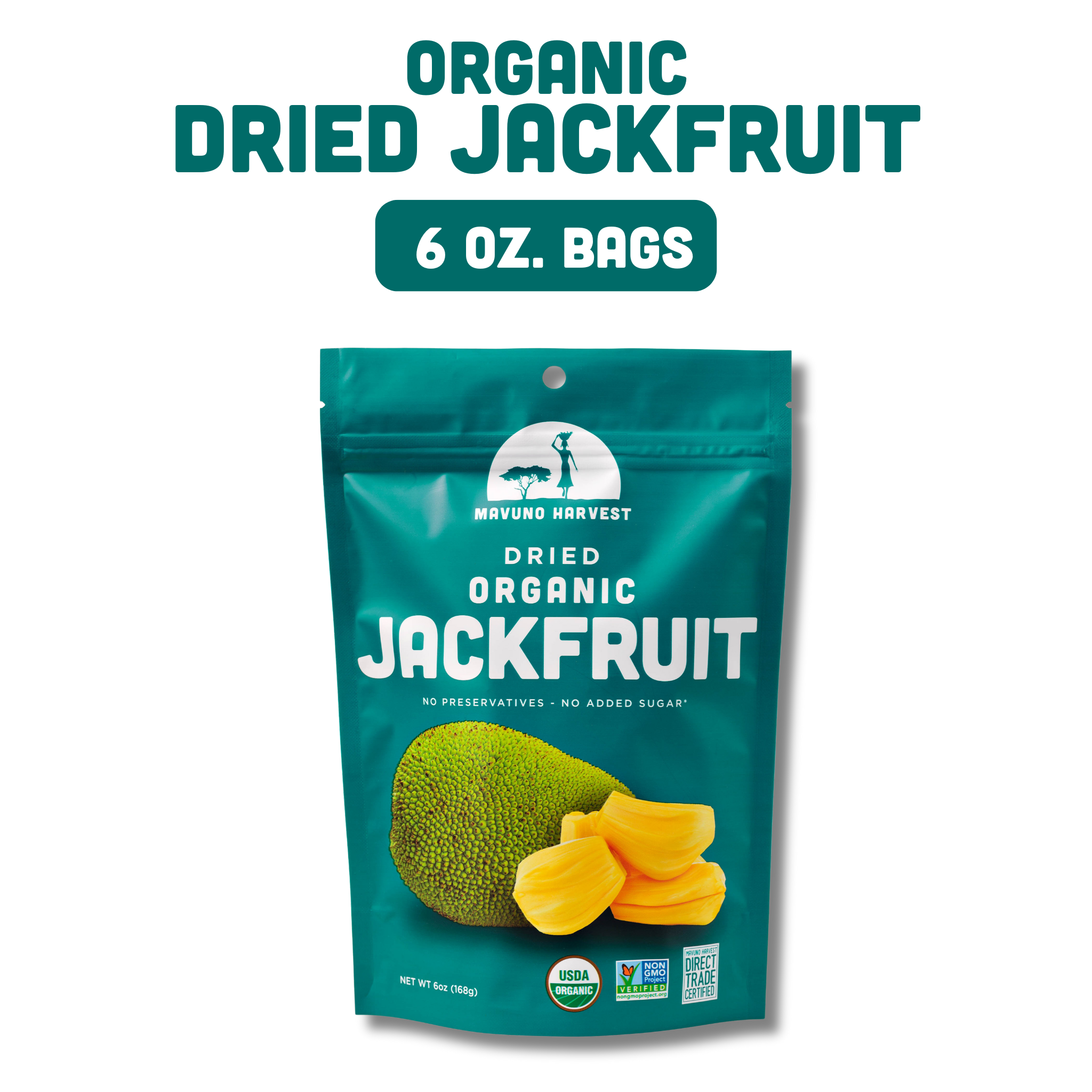 Organic dried jackfruit snack package front