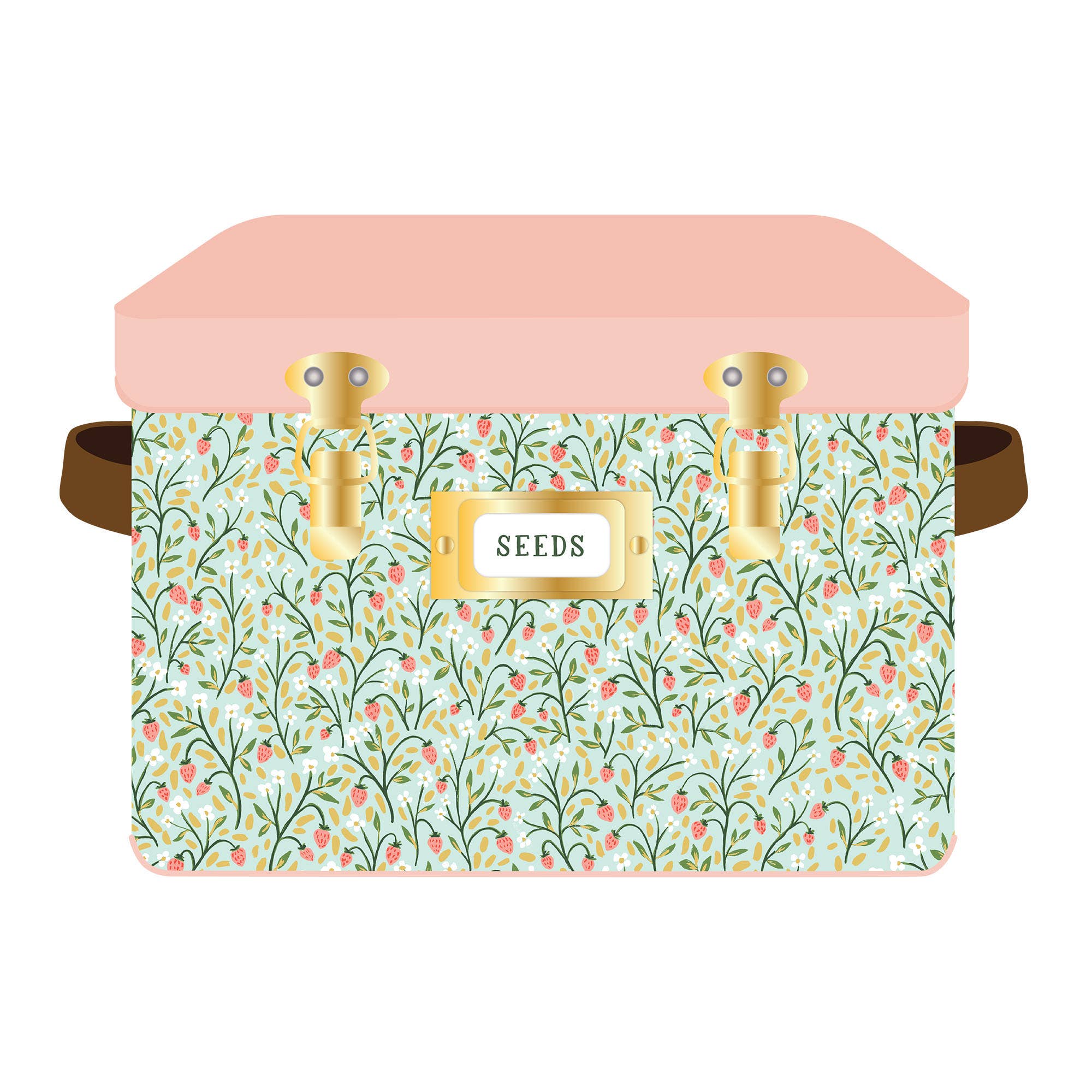Strawberry Meadow tin seed storage box with floral design