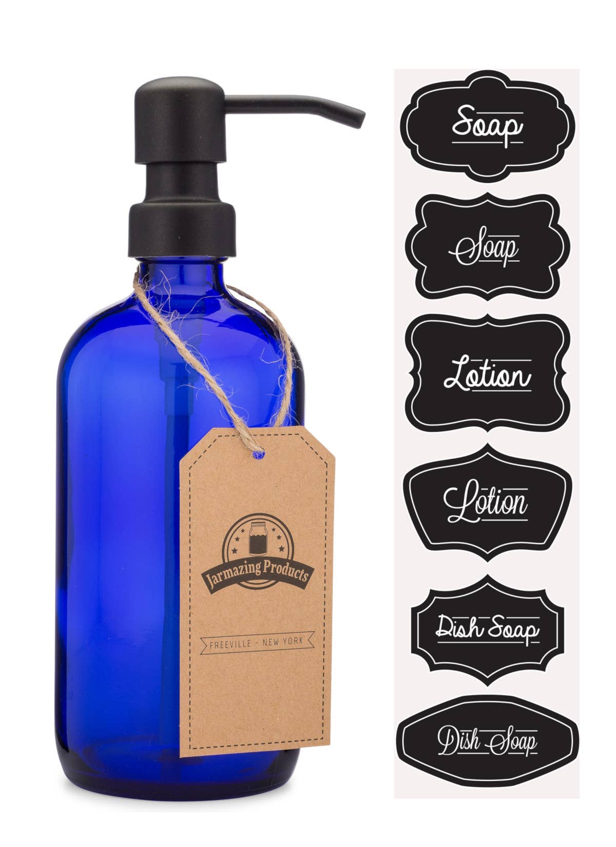 Cobalt blue glass 16oz lotion dispenser