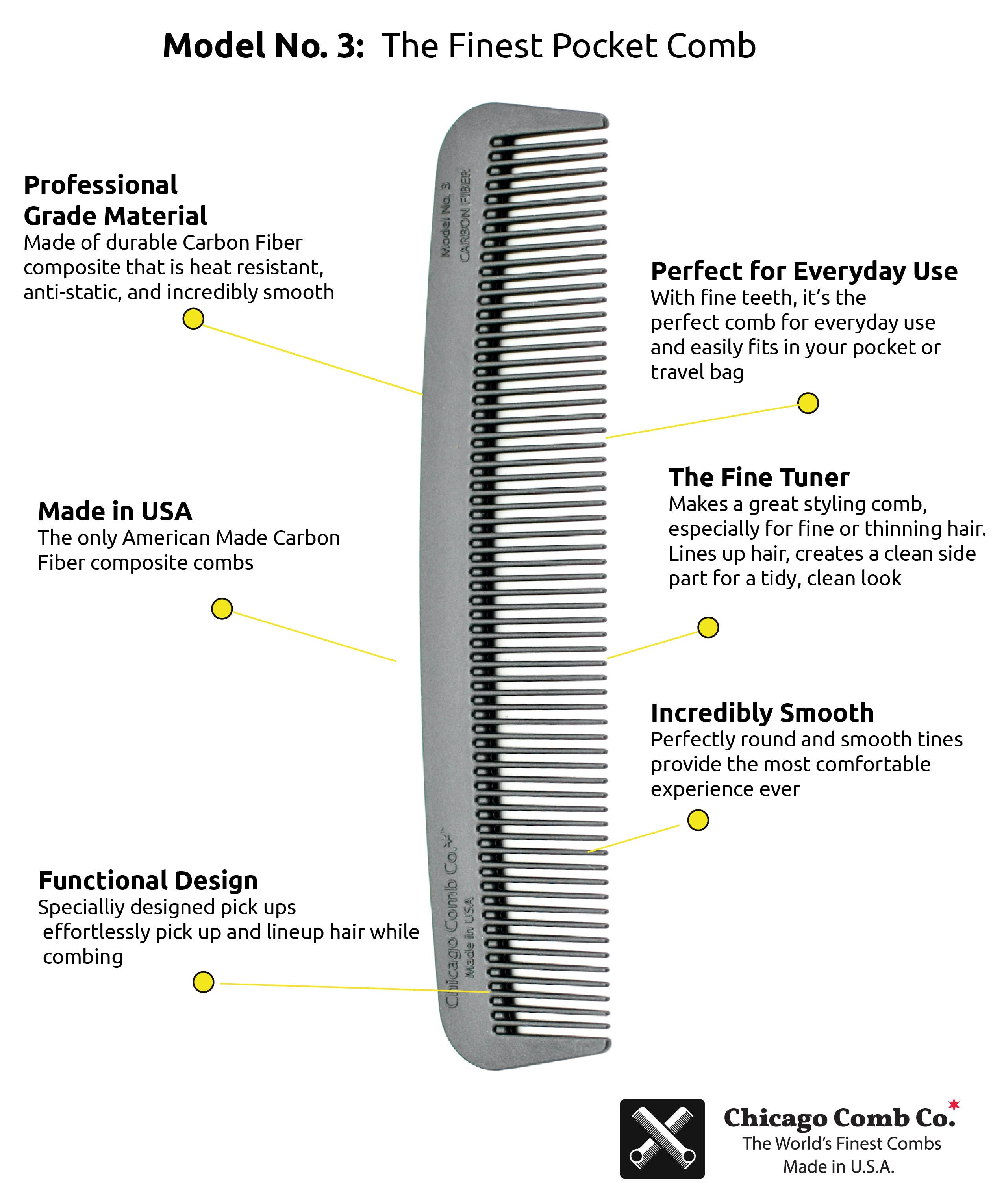 Model No. 3 Carbon Fiber Comb for hair styling