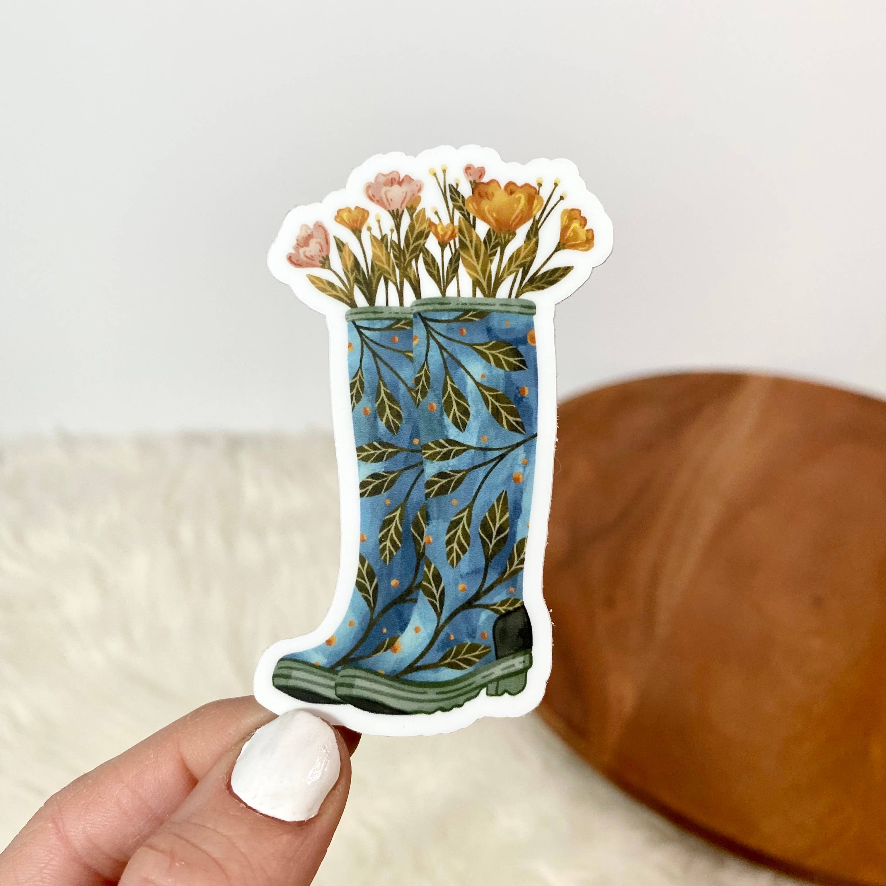 Flowers and rainboots decorative sticker front view