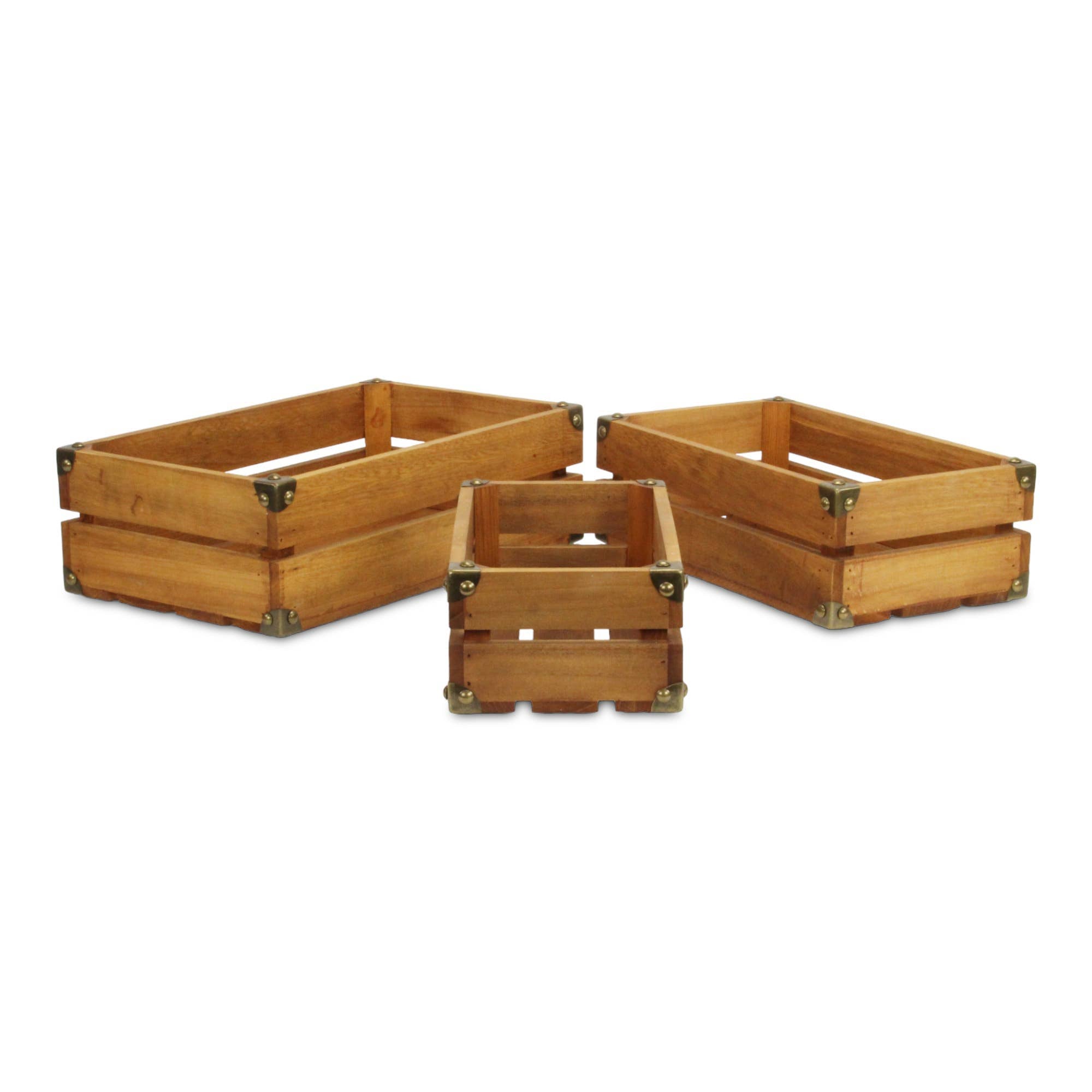 Rustic Farmstead Studded Rectangular Wood Crate Set