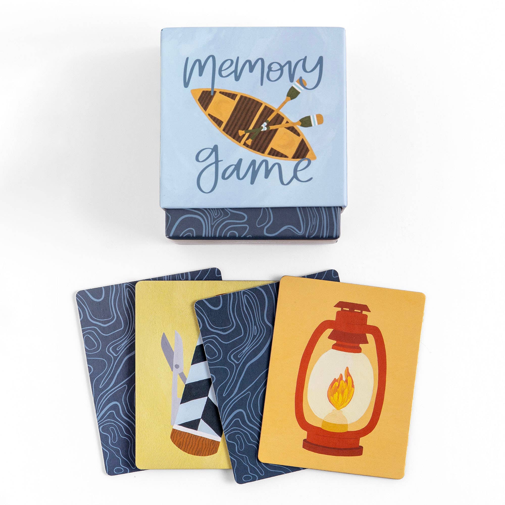 Camping Memory Game in box with outdoor-themed cards