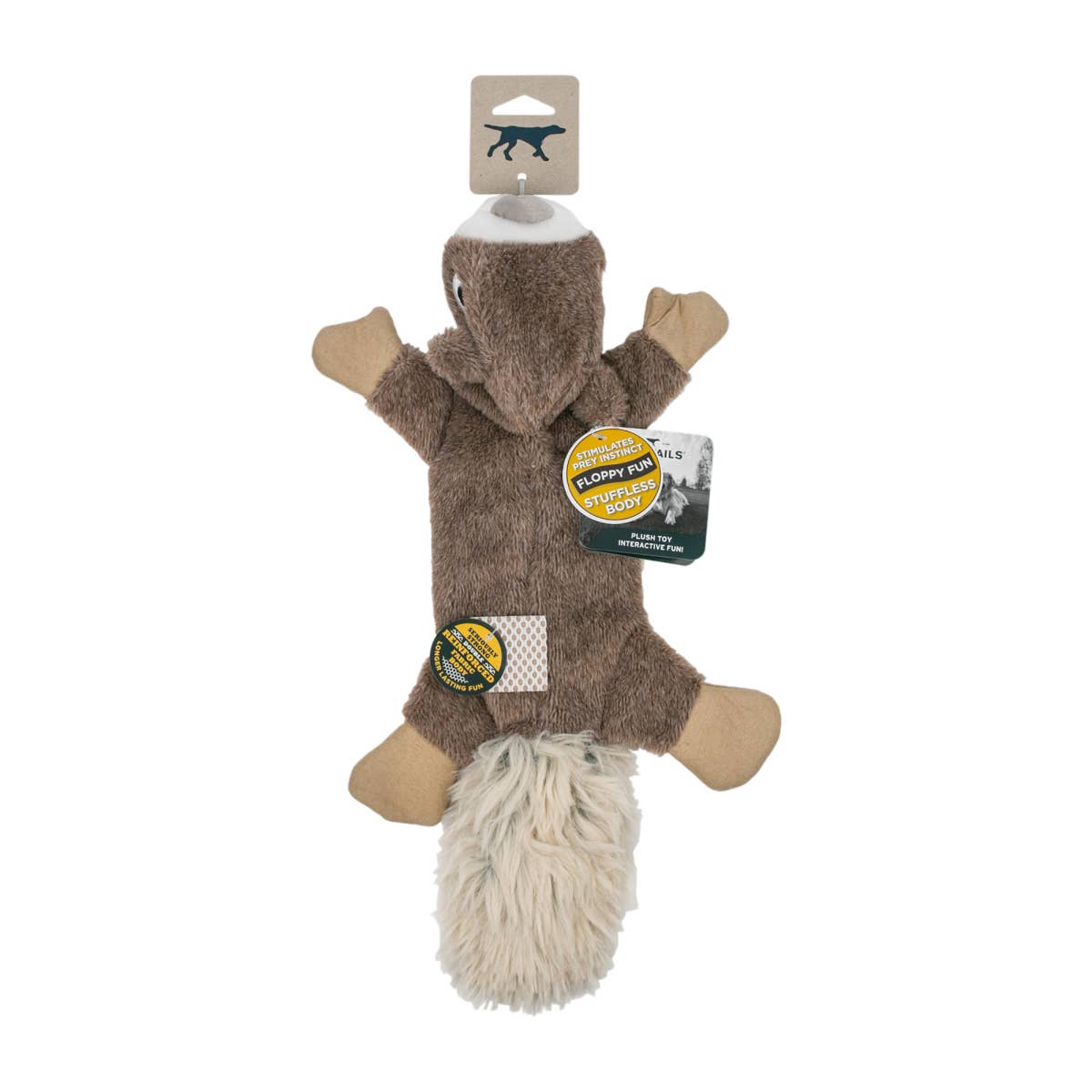 Stuffless Squirrel Squeaker Dog Toy full length view