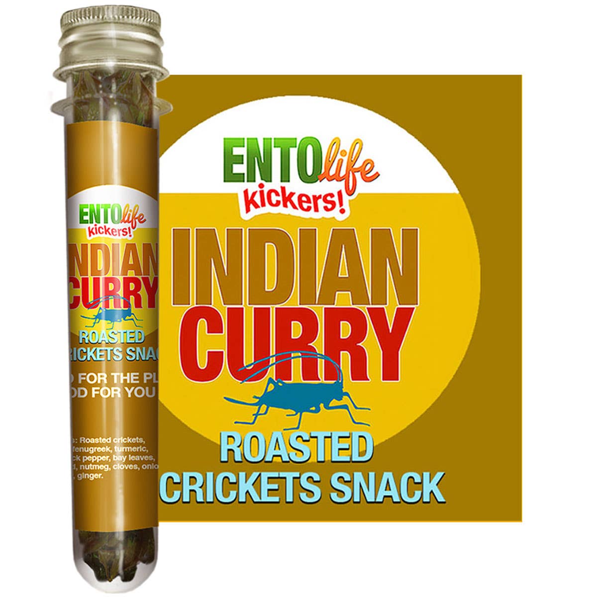 Mini-Kickers Indian Curry Flavored Cricket Snacks front of bag