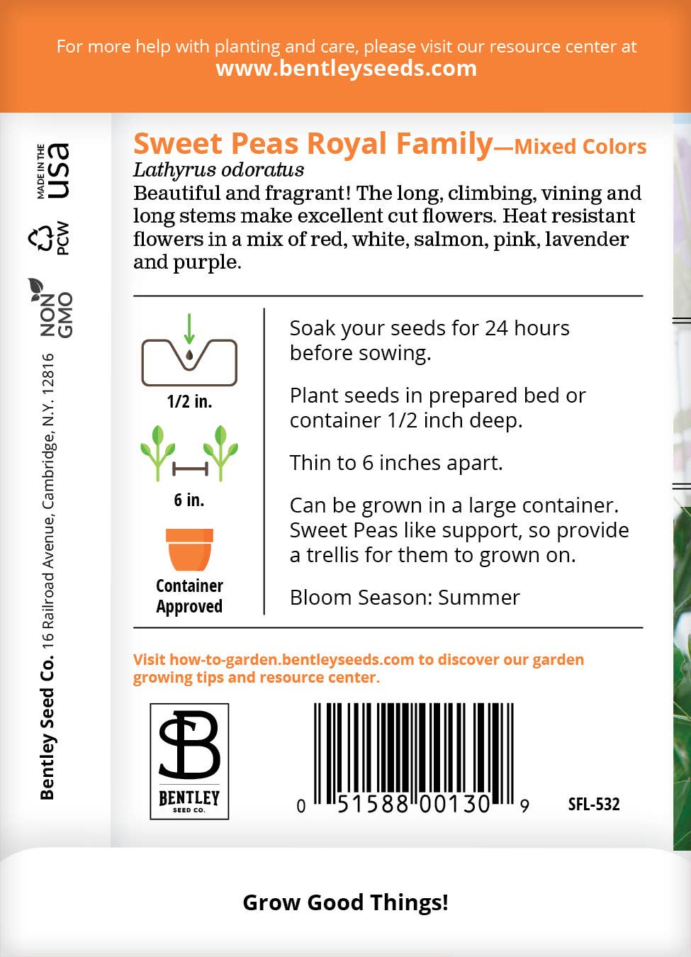 Sweet Peas Royal Family Mixed Colors seeds planting instructions