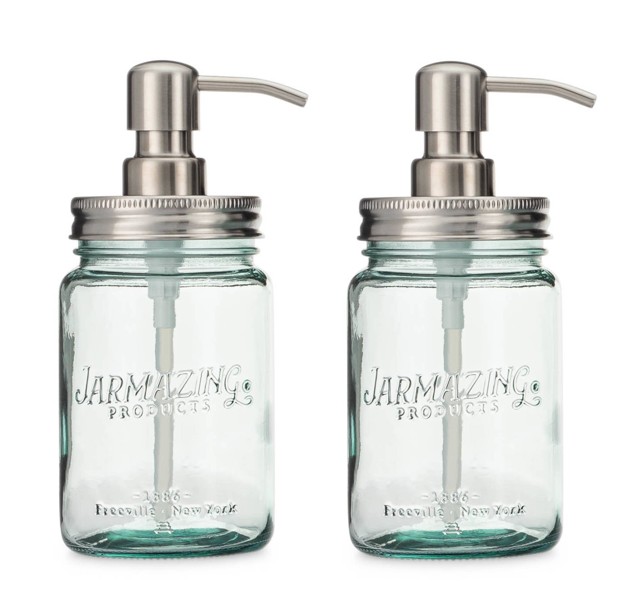 Blue Glass Mason Jar Soap and Lotion Dispenser - 2 Pack