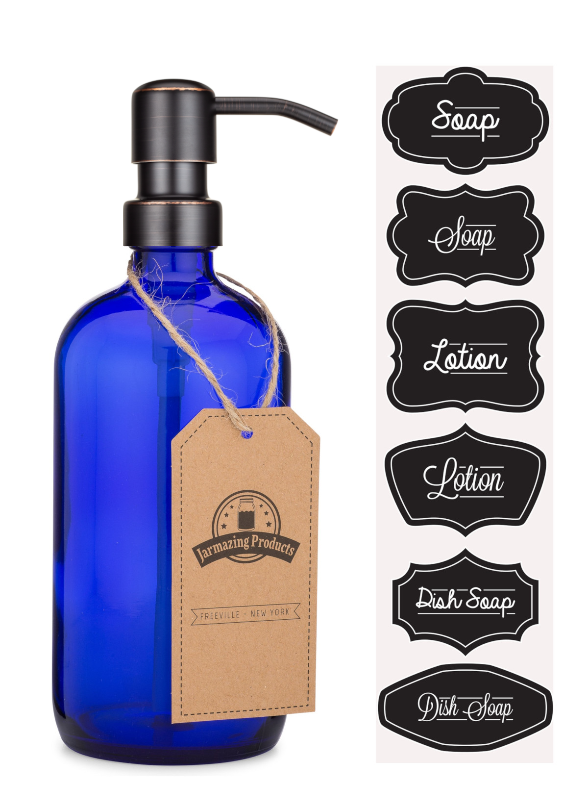 Cobalt glass 16oz dispenser with pump top