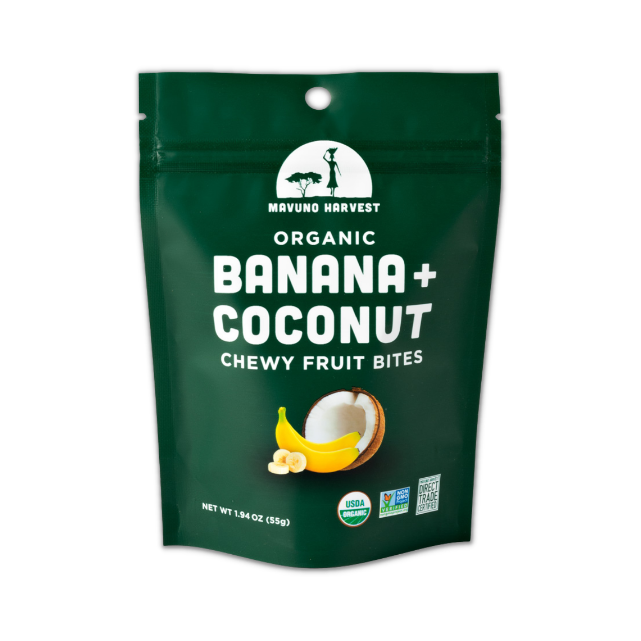 Organic banana and coconut fruit bites package