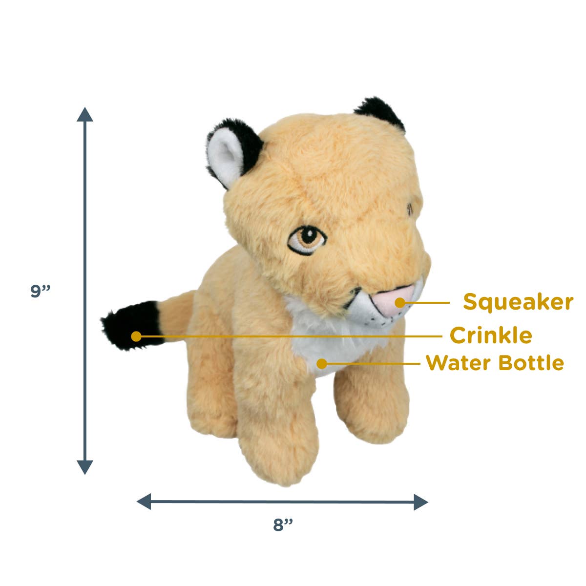 Crunch Plush Mountain Lion Dog Toy 9-inch detail