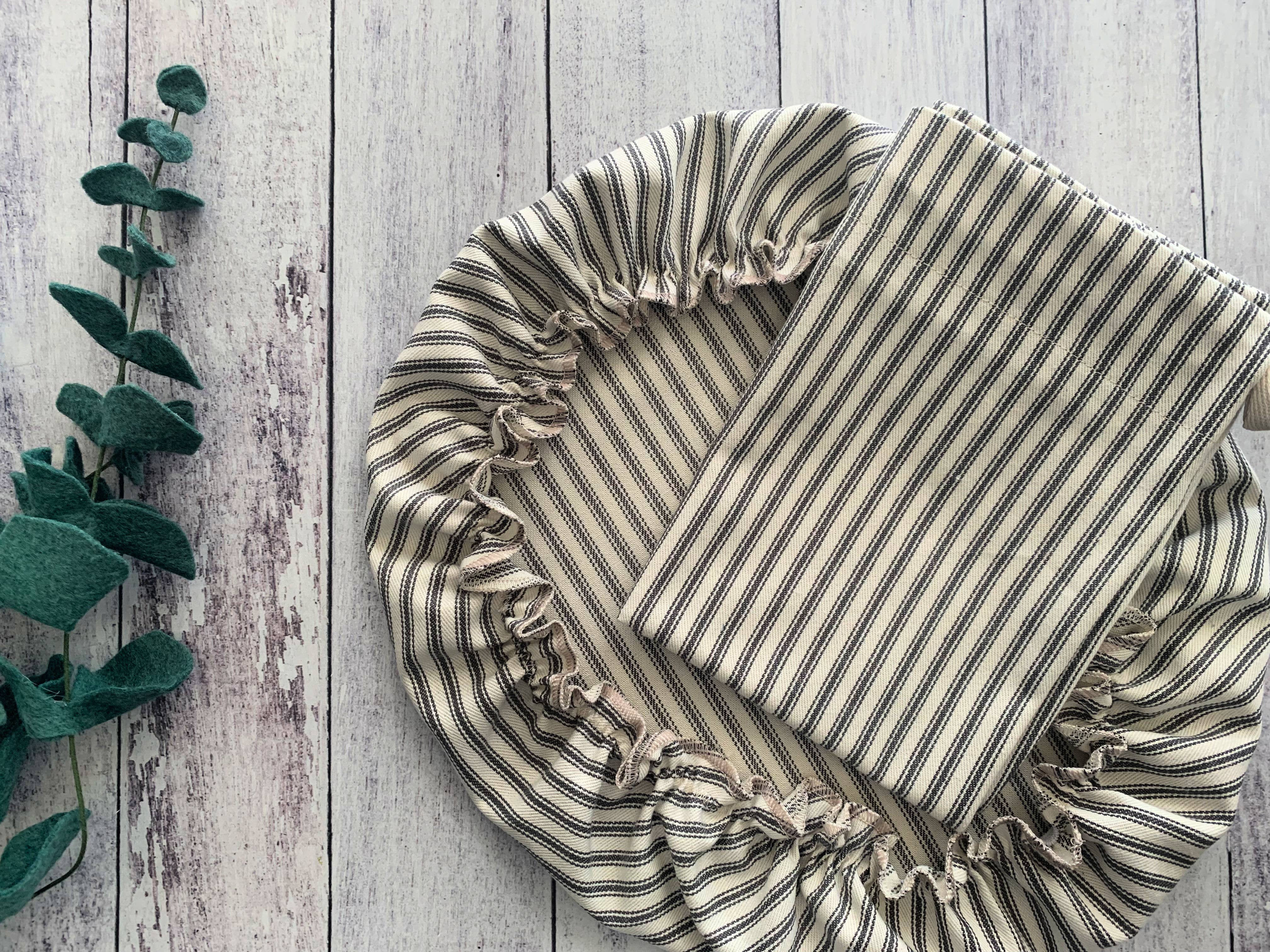 Bread Makers Set ticking stripes bowl cover in use