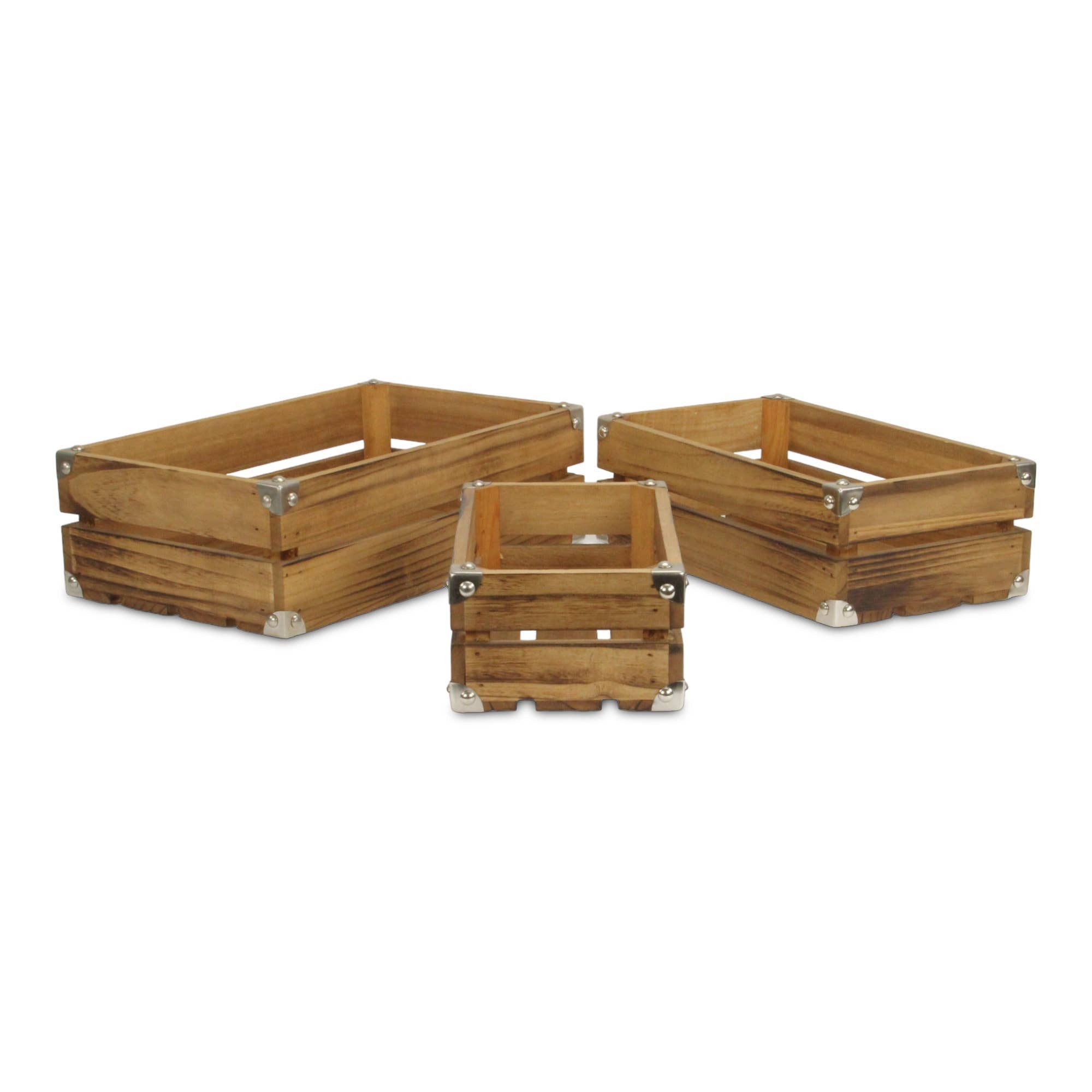 Rustic Farmstead Studded Rectangular Wood Crate Set