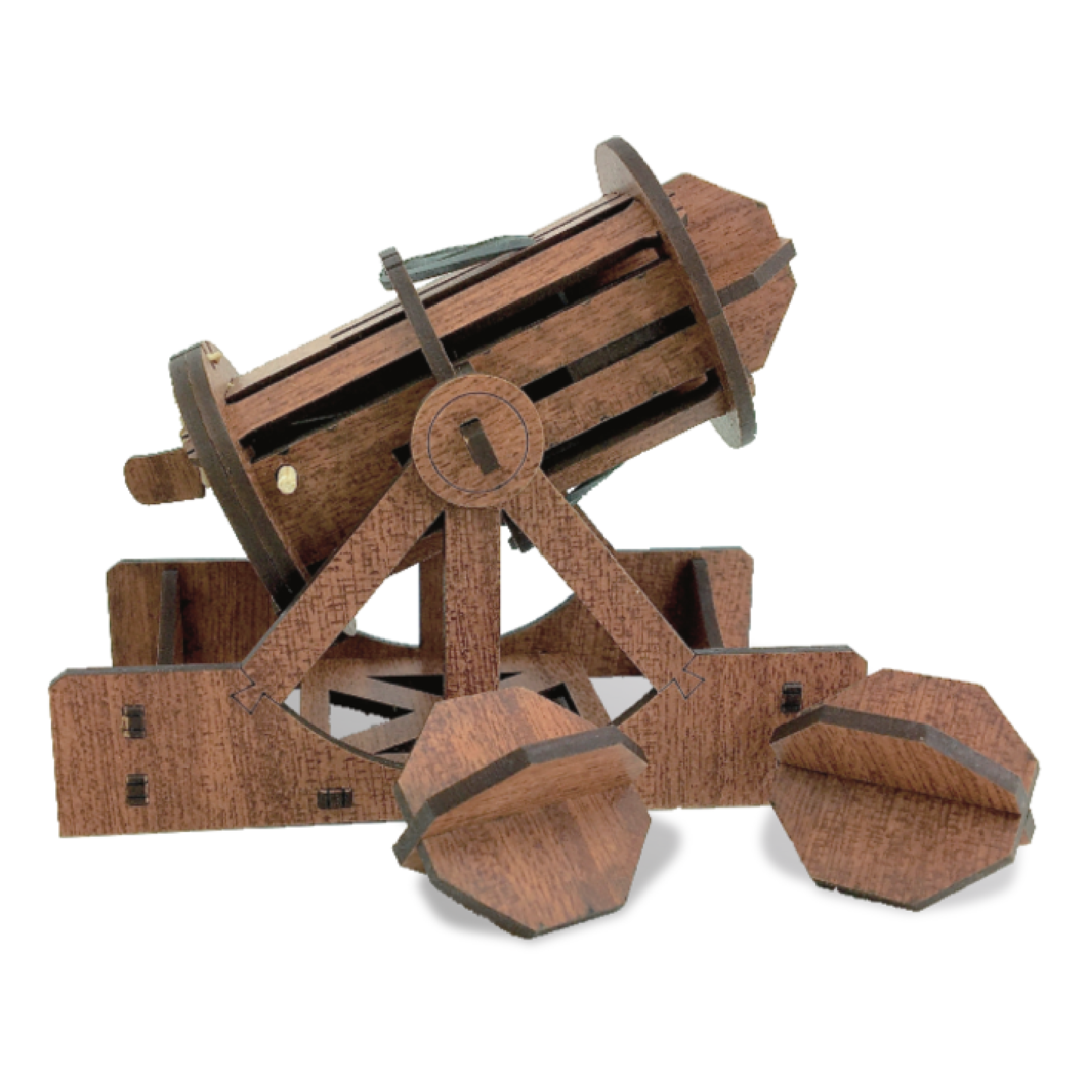 Mini Cannon wooden engineering model kit in action