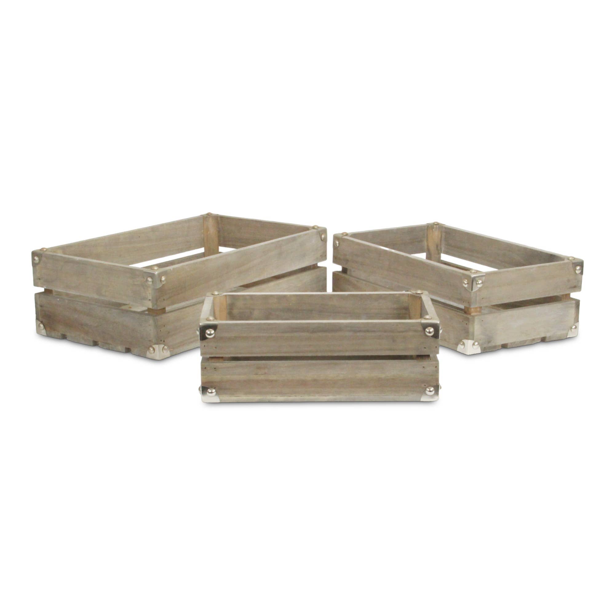 Rustic Farmstead Studded Rectangular Wood Crate Set