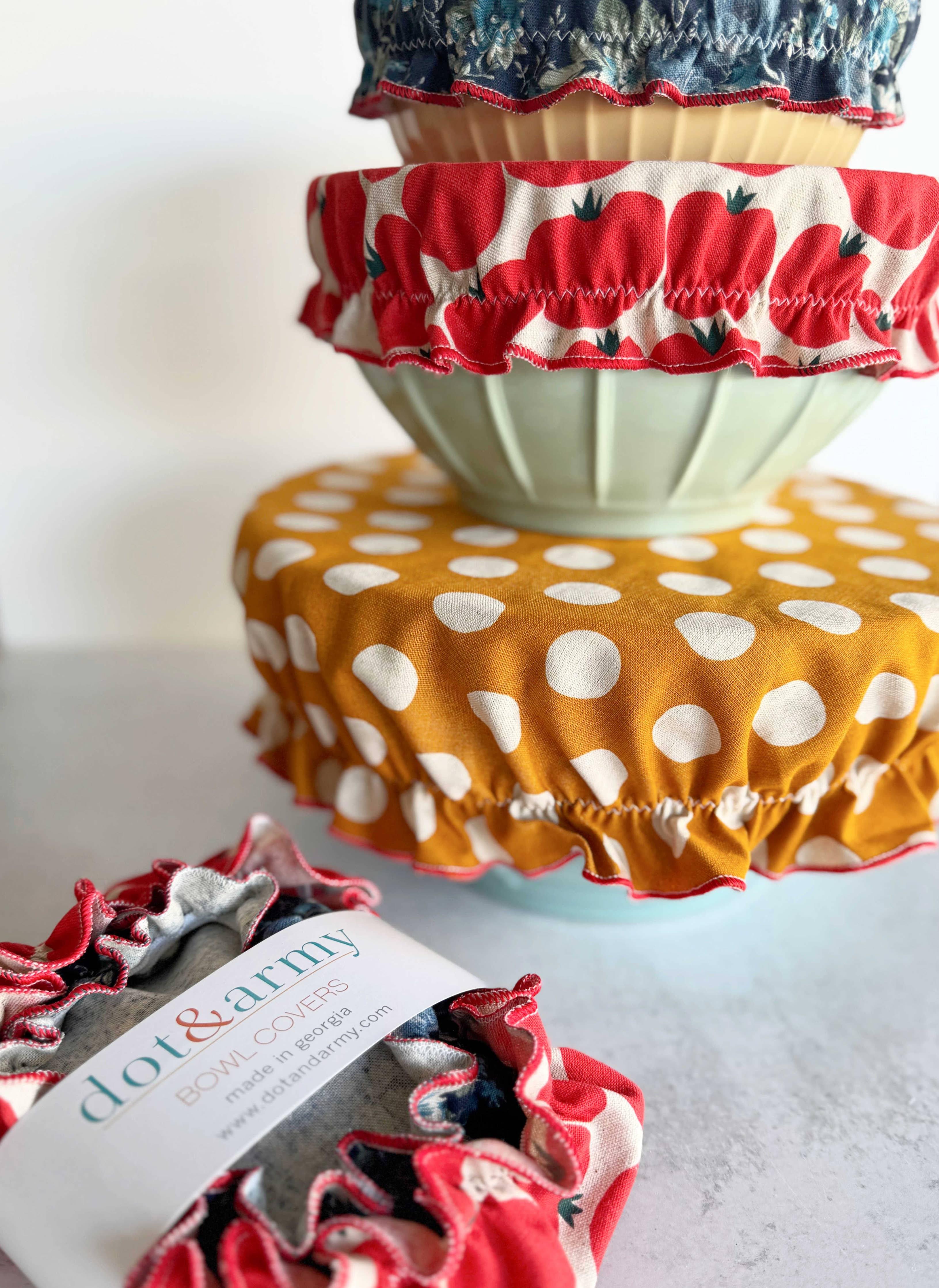 Jubilee bowl covers stretched over assorted bowls