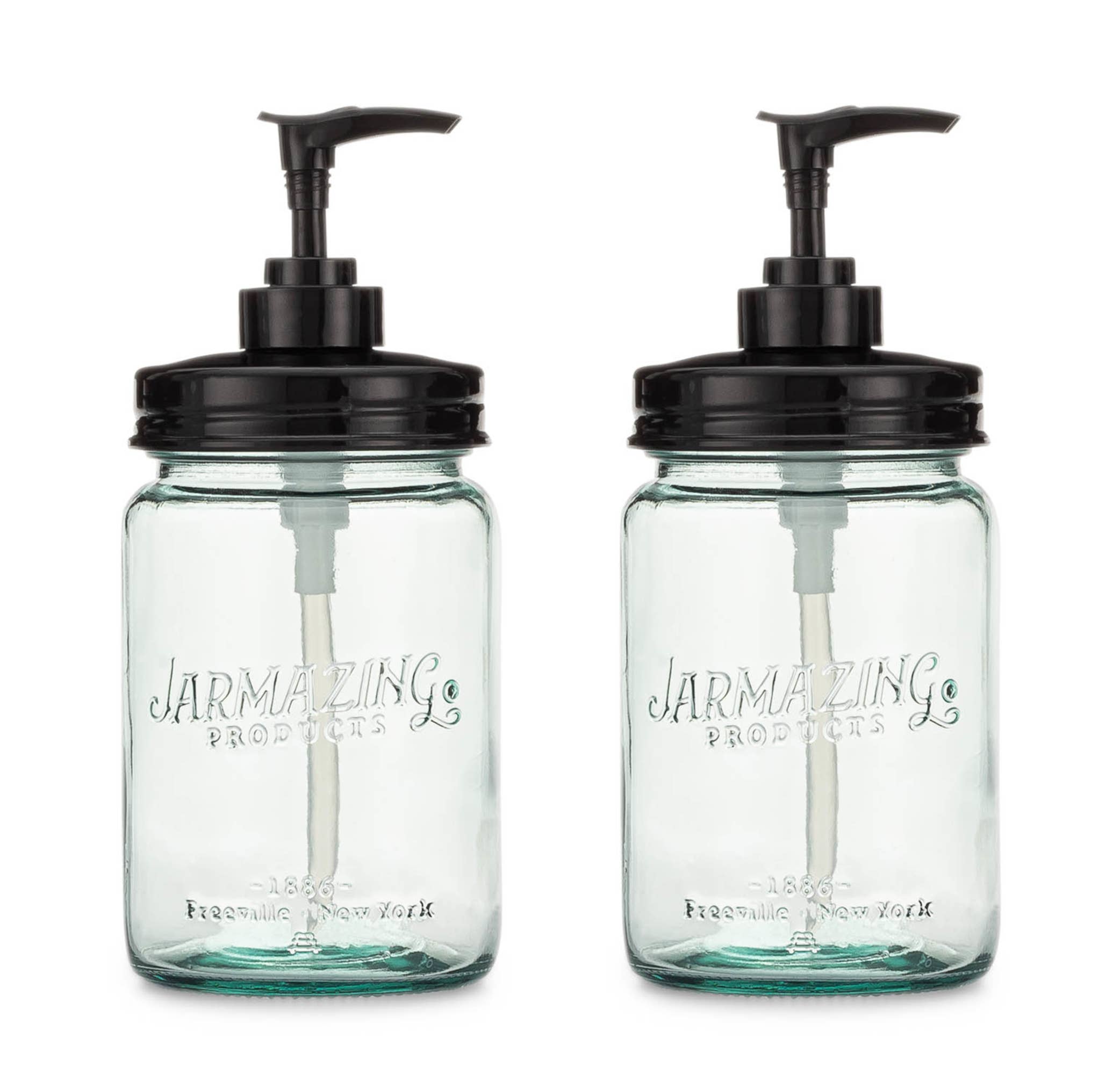 Blue glass mason jar with plastic soap dispenser two-pack