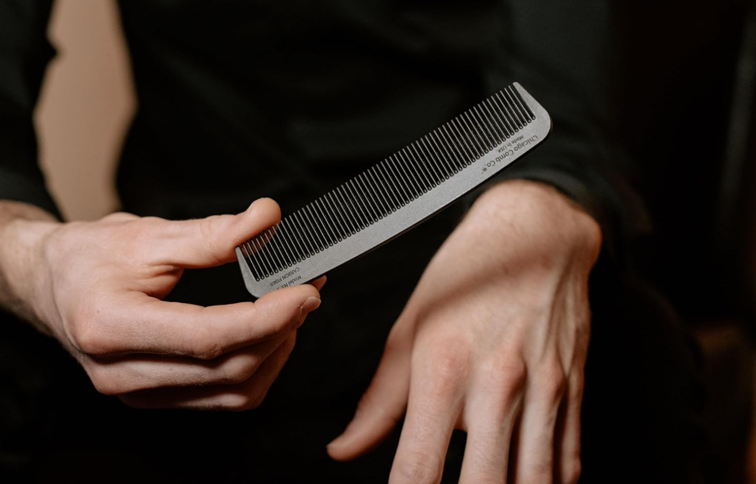 Model No. 3 Carbon Fiber Comb close-up of teeth