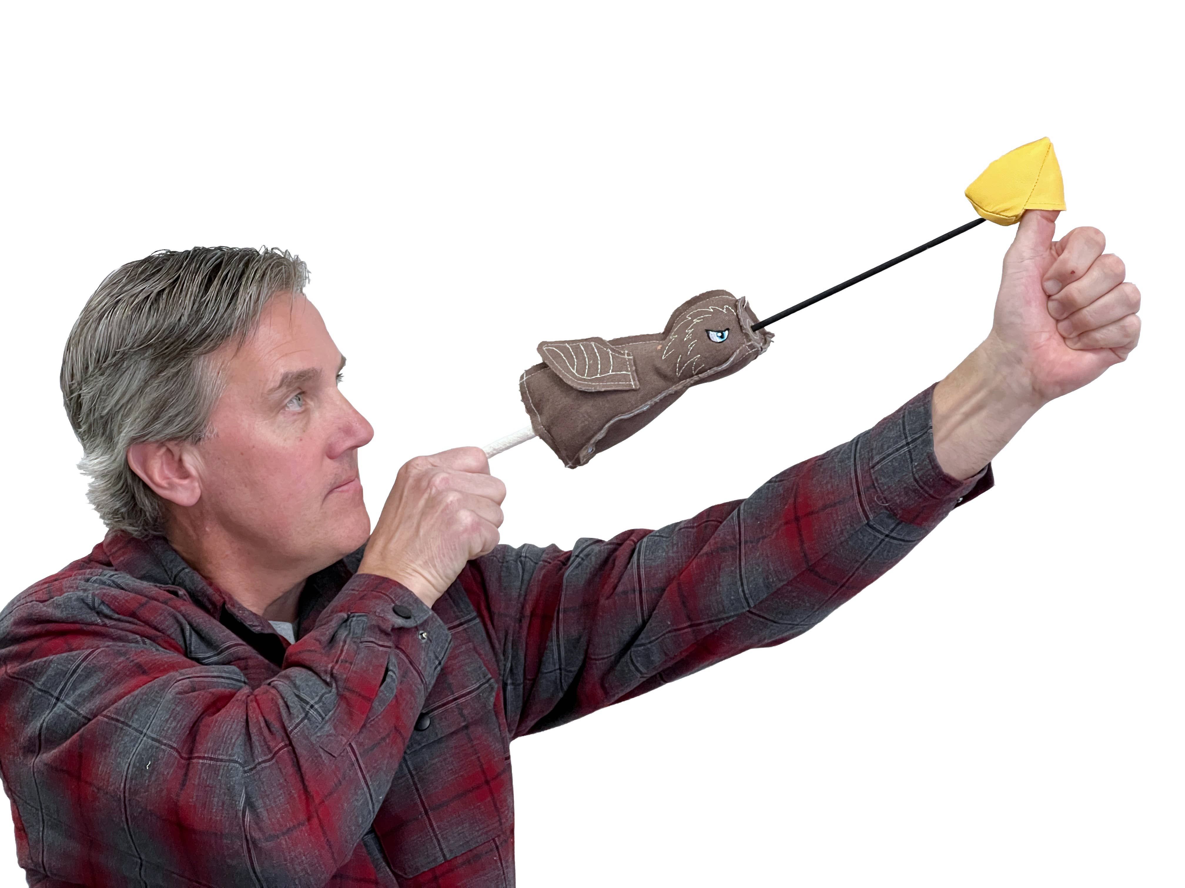 Fly & Fetch duck launching toy with slingshot handle