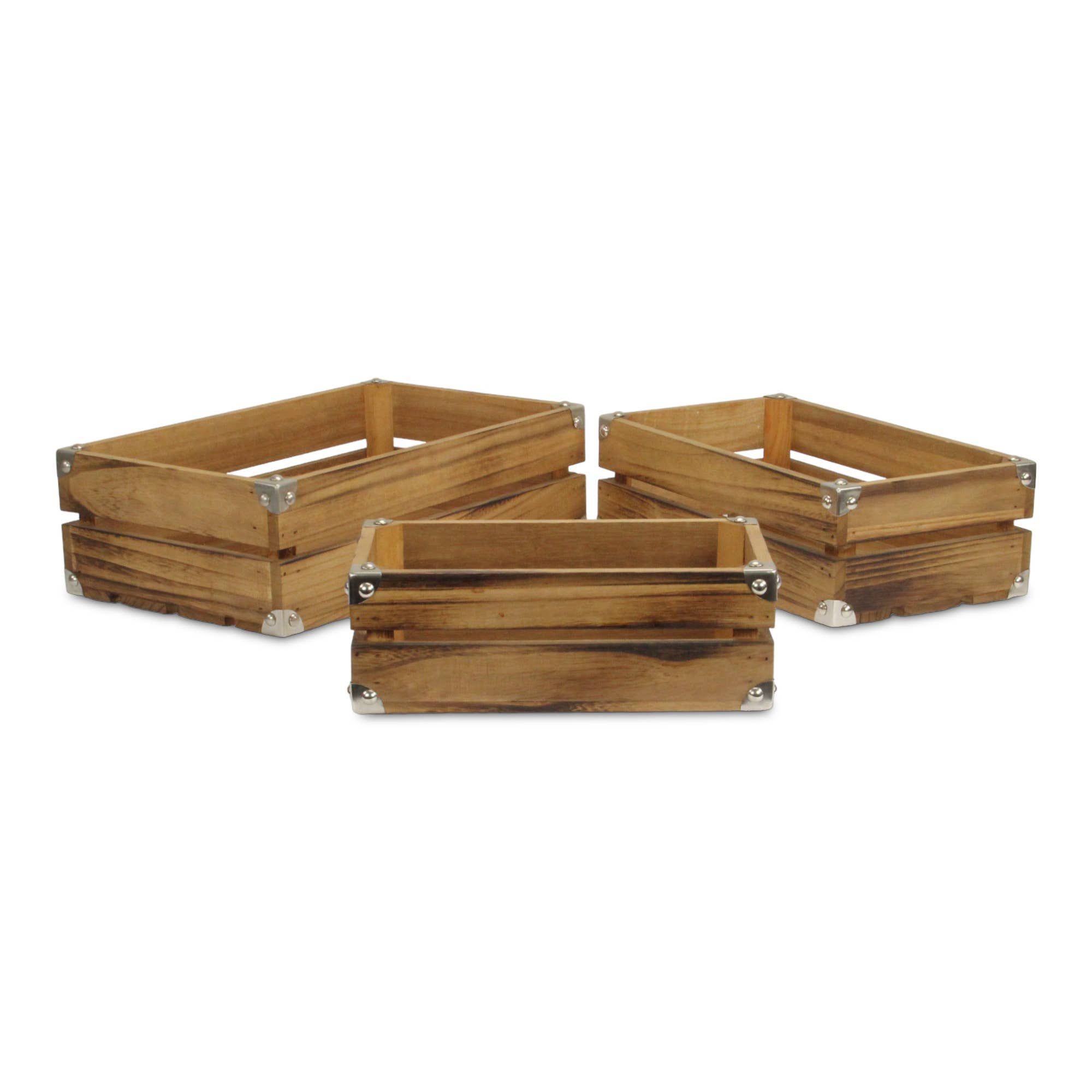 Rustic Farmstead Studded Rectangular Wood Crate Set