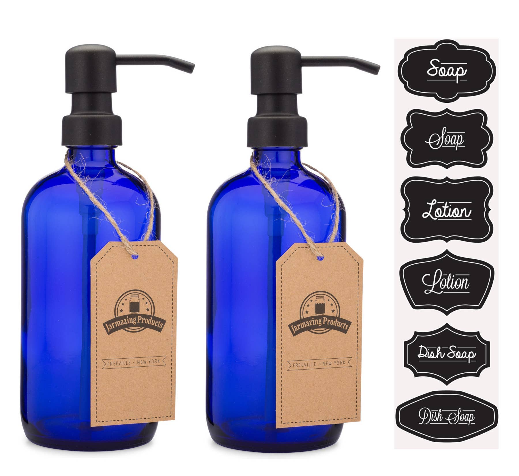 Cobalt glass 16oz soap dispenser alternate view