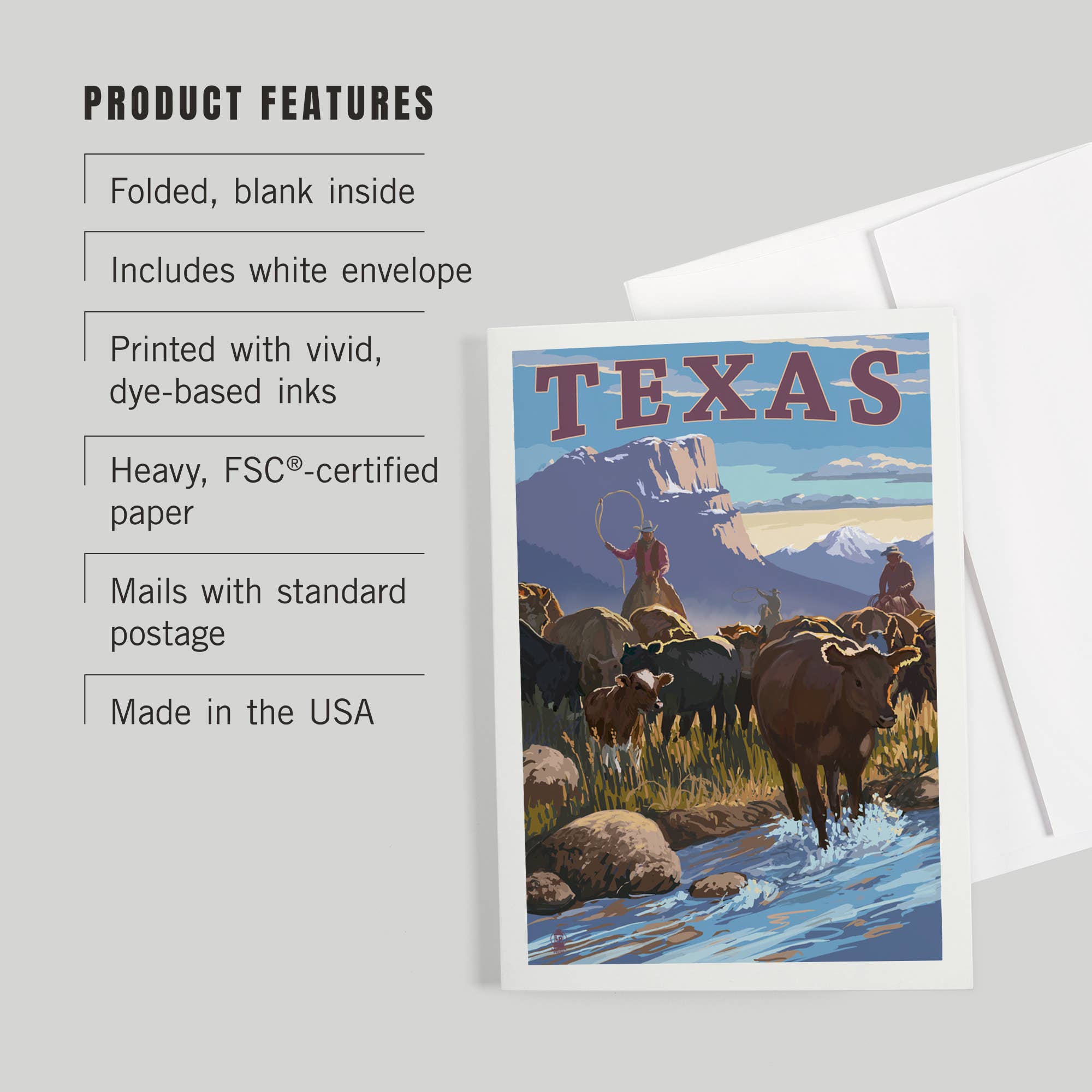 NOTECARD Texas, Cowboy Cattle Drive Scene