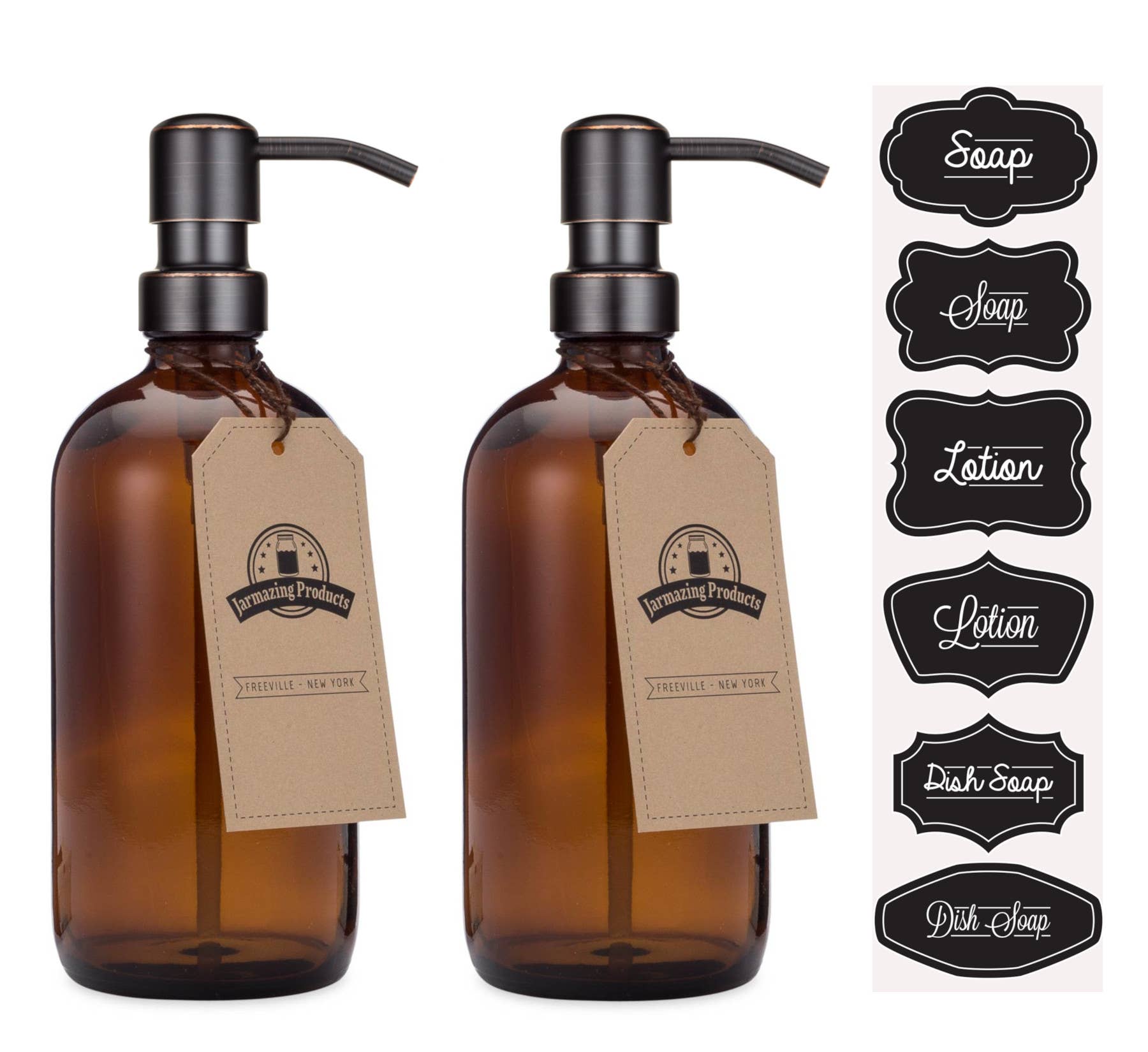 Amber glass 16oz lotion dispenser label detail