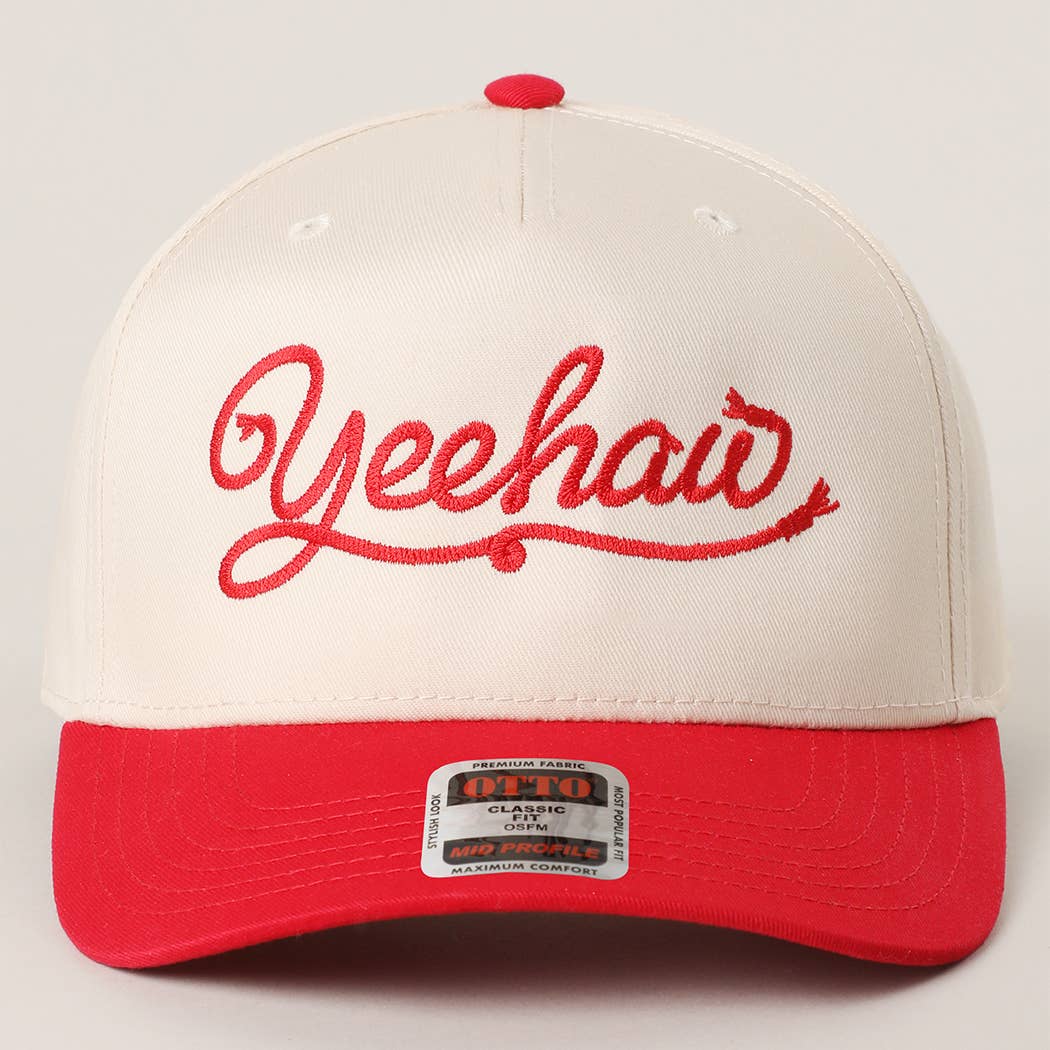 Yeehaw western script embroidered trucker hat close-up