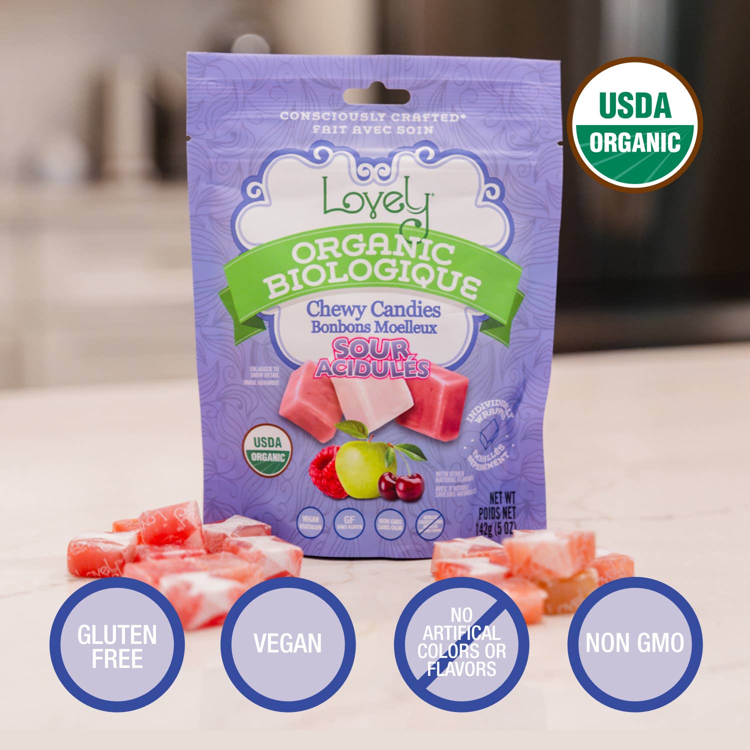 Organic Sour Chewy Candies - Gluten Free Candy, No Dyes