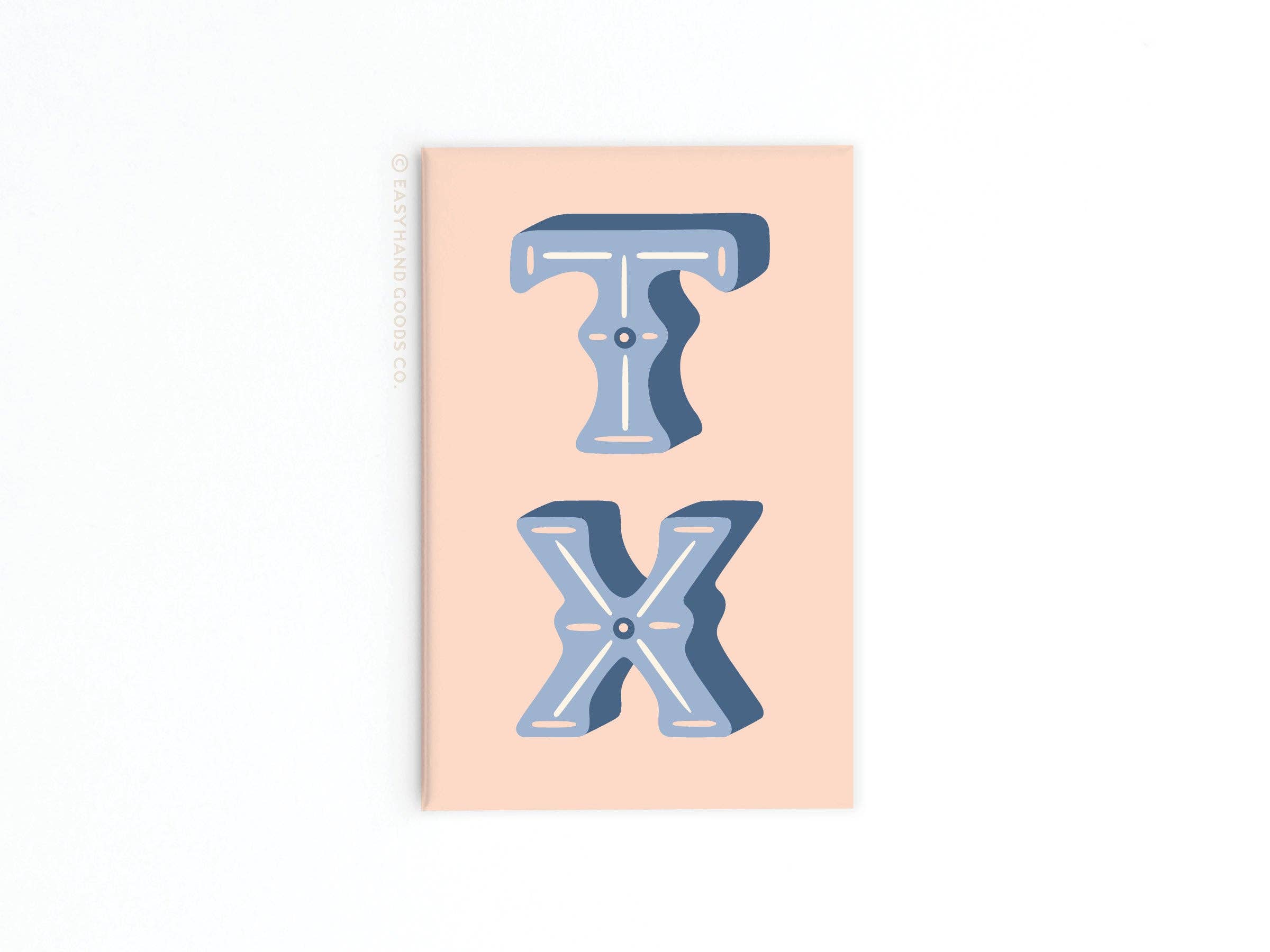TX refrigerator magnet with Texas abbreviation design