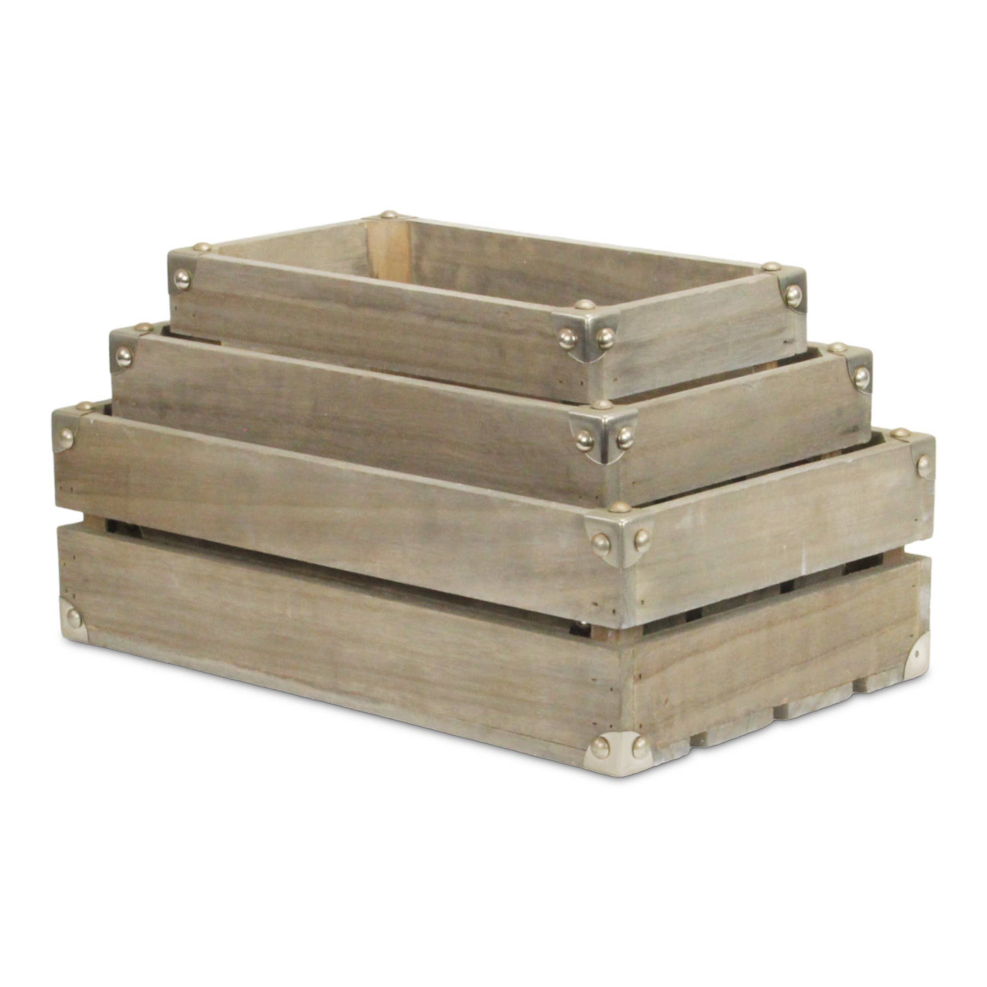 Rustic Farmstead Studded Rectangular Wood Crate Set