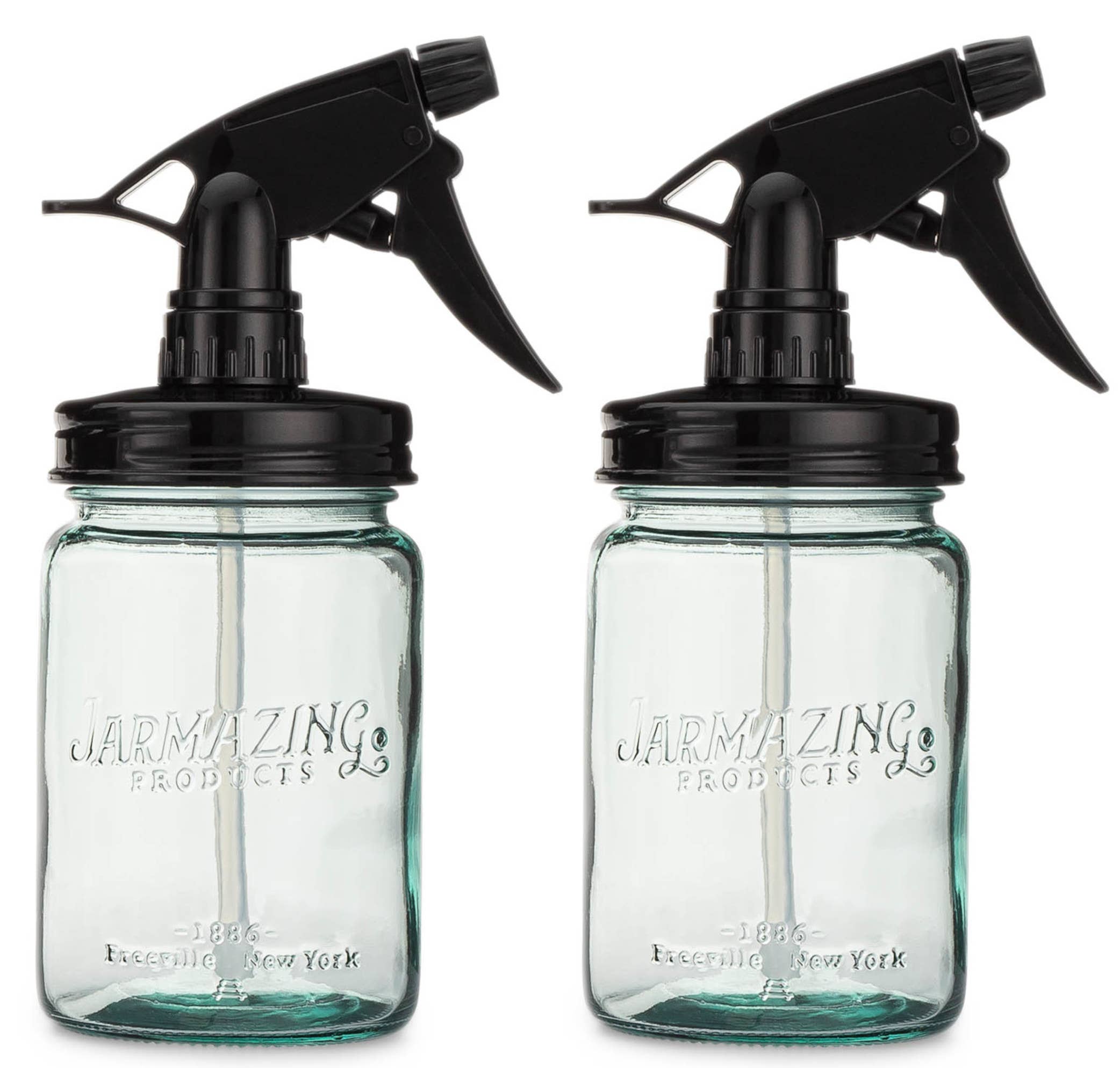 Blue glass mason jar sprayer two-pack with pump tops