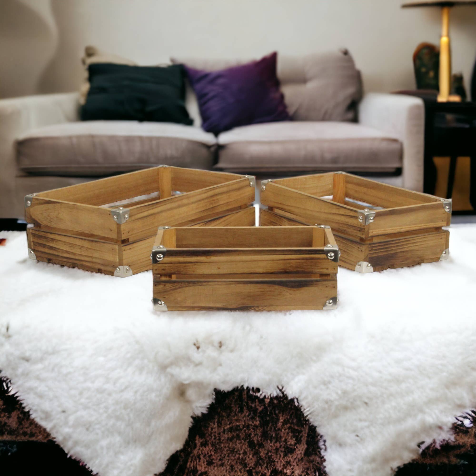 Rustic Farmstead Studded Rectangular Wood Crate Set