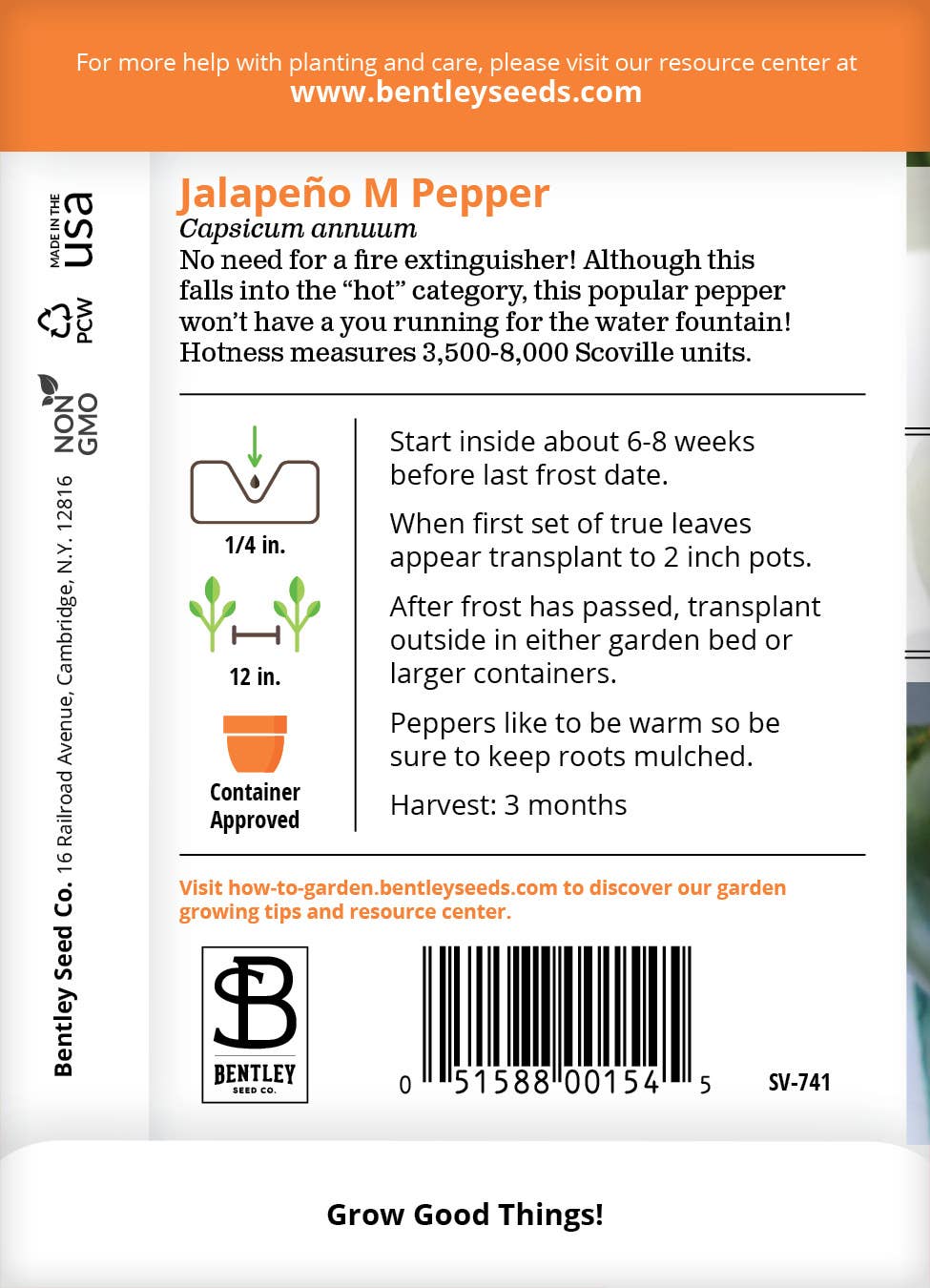Jalapeño M Pepper seeds packet back with details