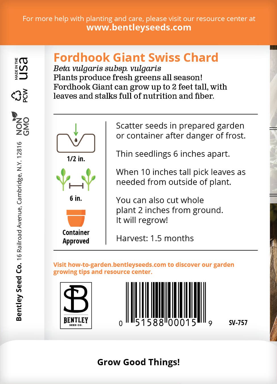 Fordhook Giant Swiss chard seeds packet back with info