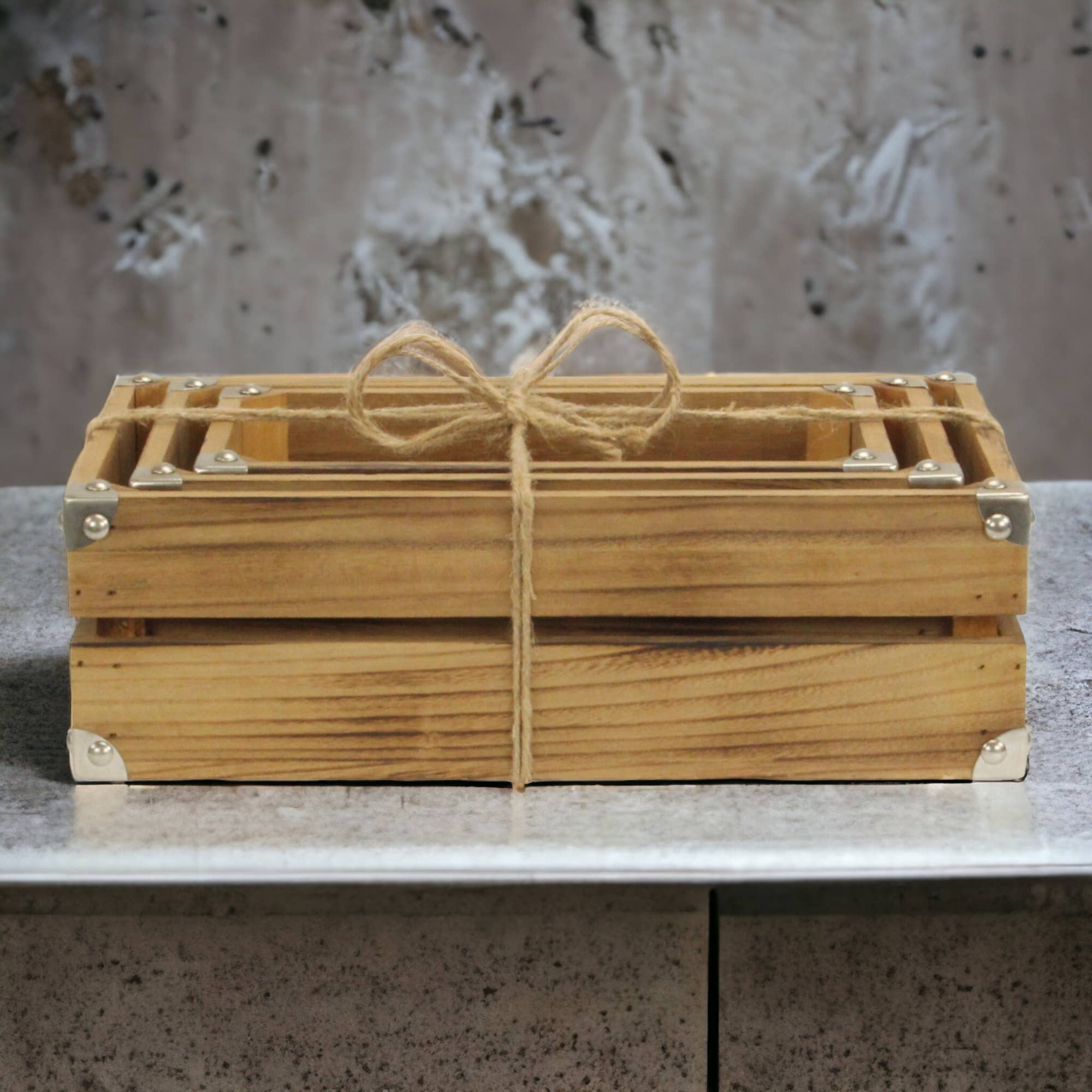 Rustic Farmstead Studded Rectangular Wood Crate Set