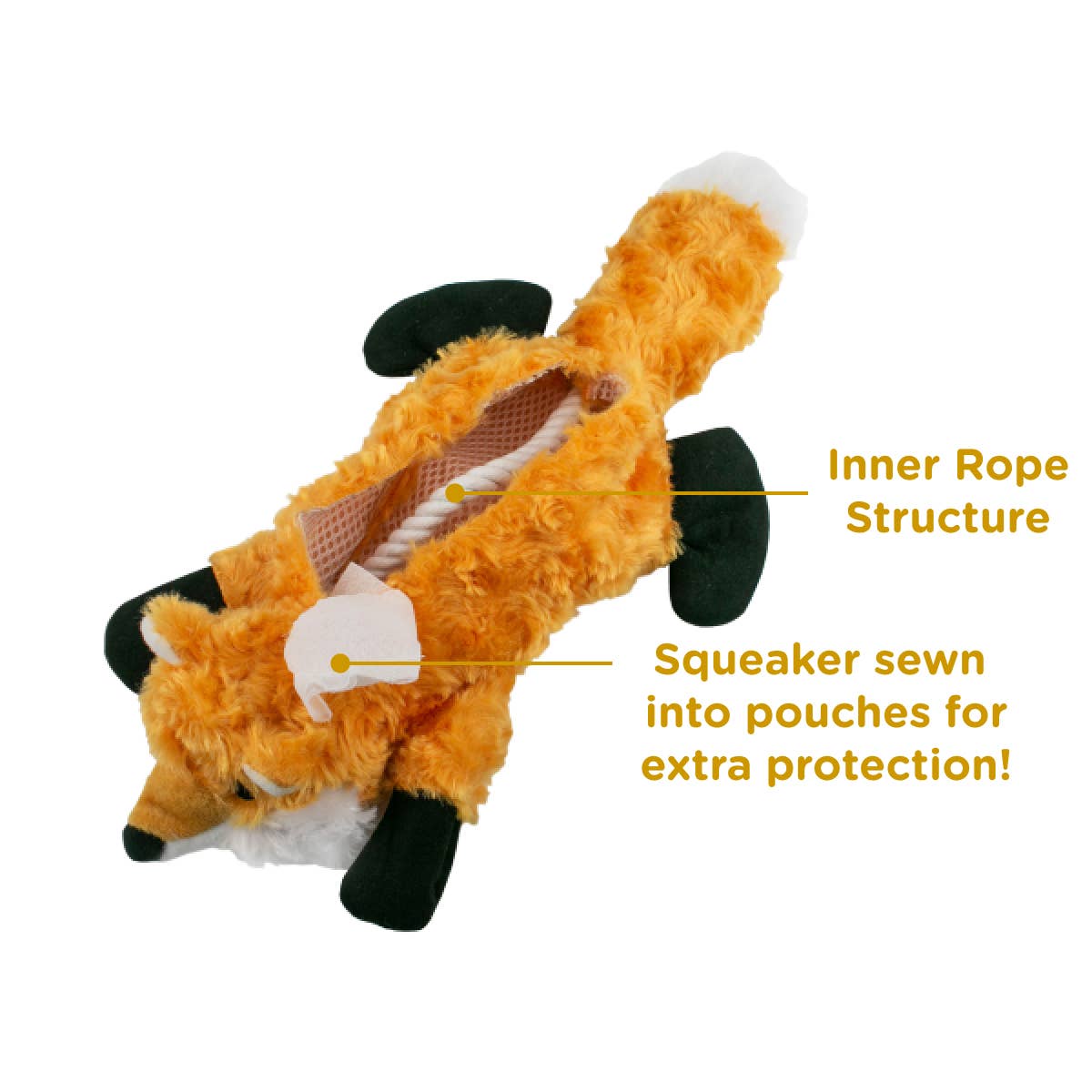 Tall Tails Stuffless Fox Squeaker Dog Toy detail