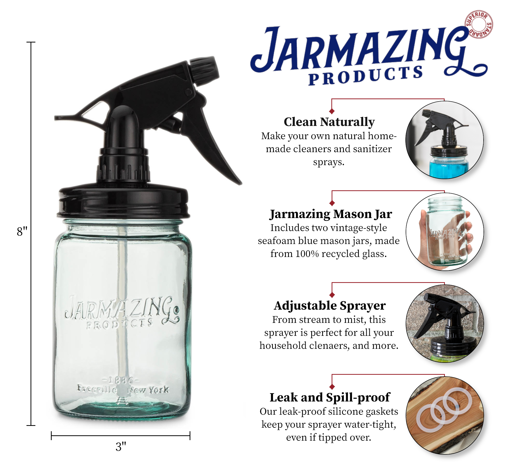Blue glass mason jar sprayer two-pack front view