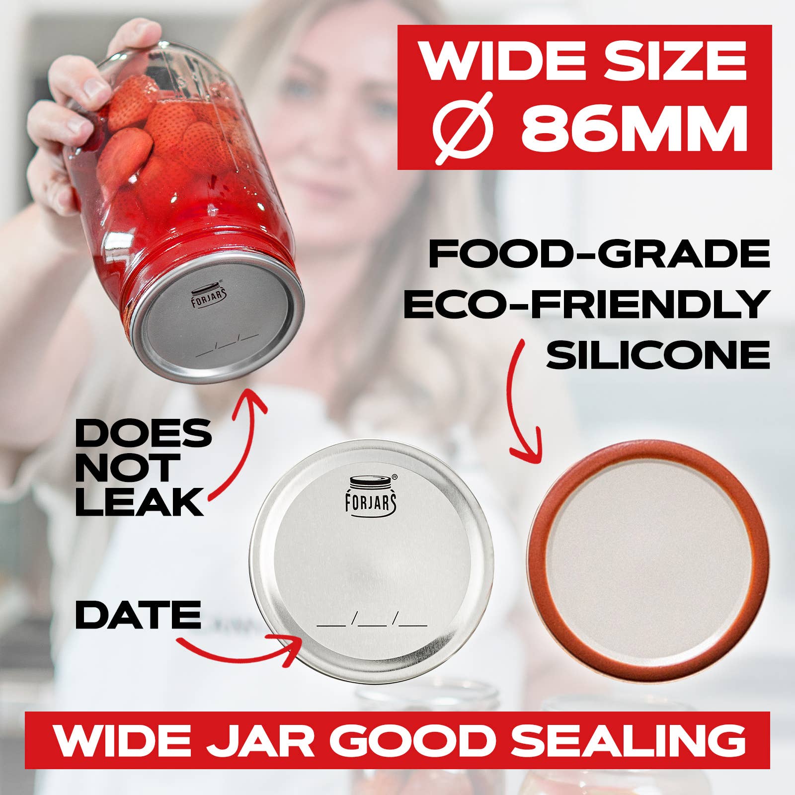 FORJARS® 12 Wide Mouth Canning Lids + 12 Rings