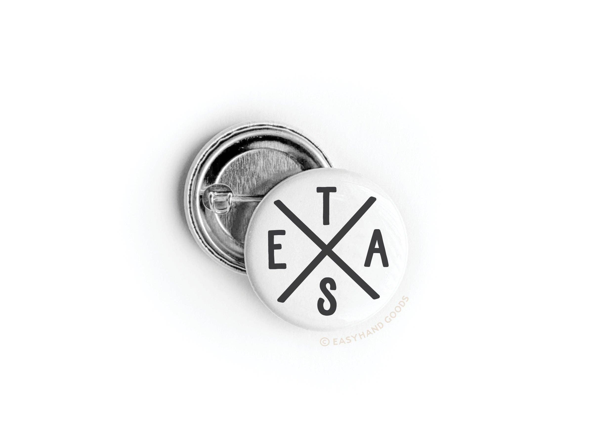 Texas Logo button displayed on packaging