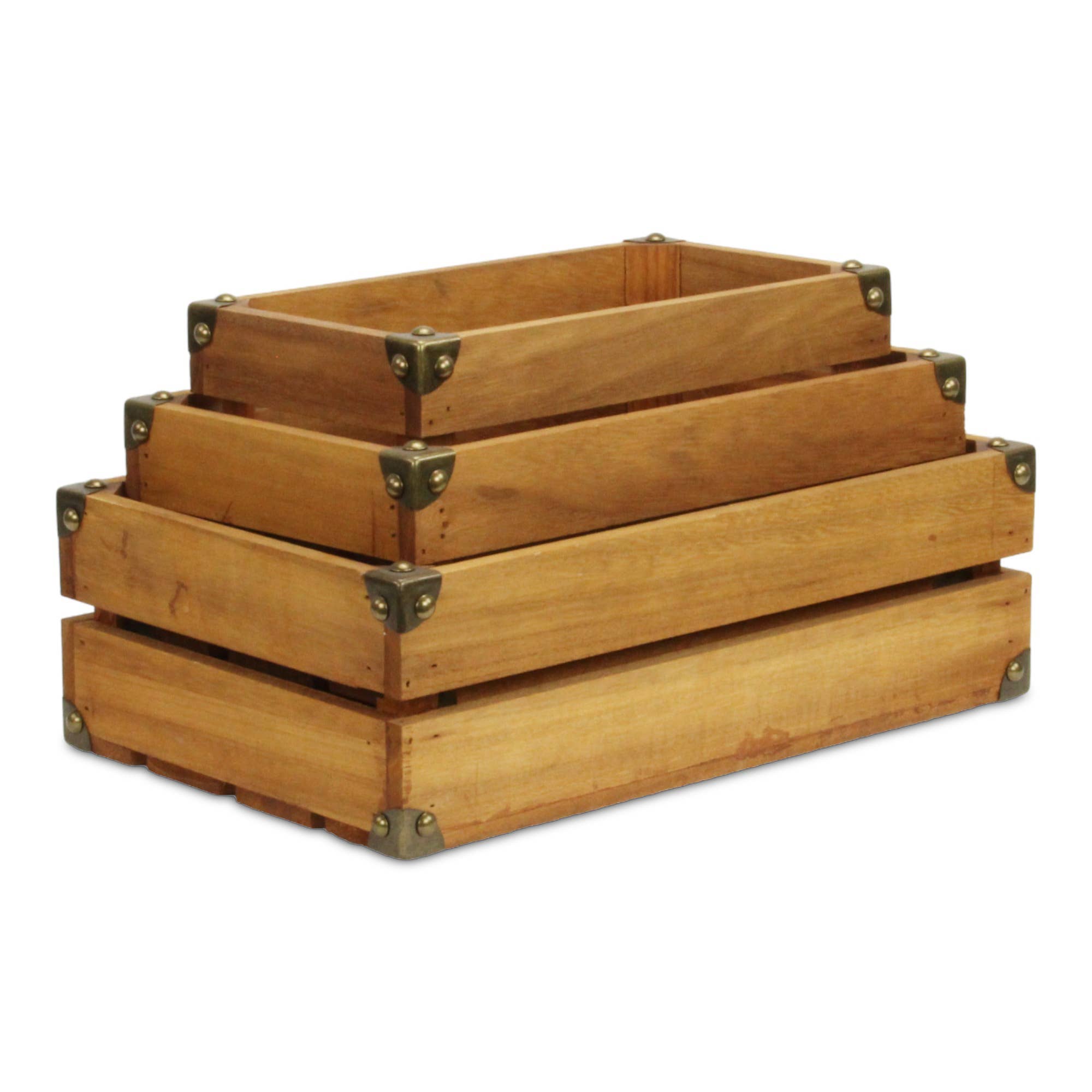 Rustic Farmstead Studded Rectangular Wood Crate Set